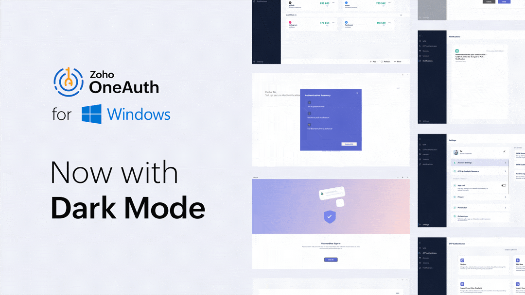 Zoho OneAuth for Windows - Dark Mode