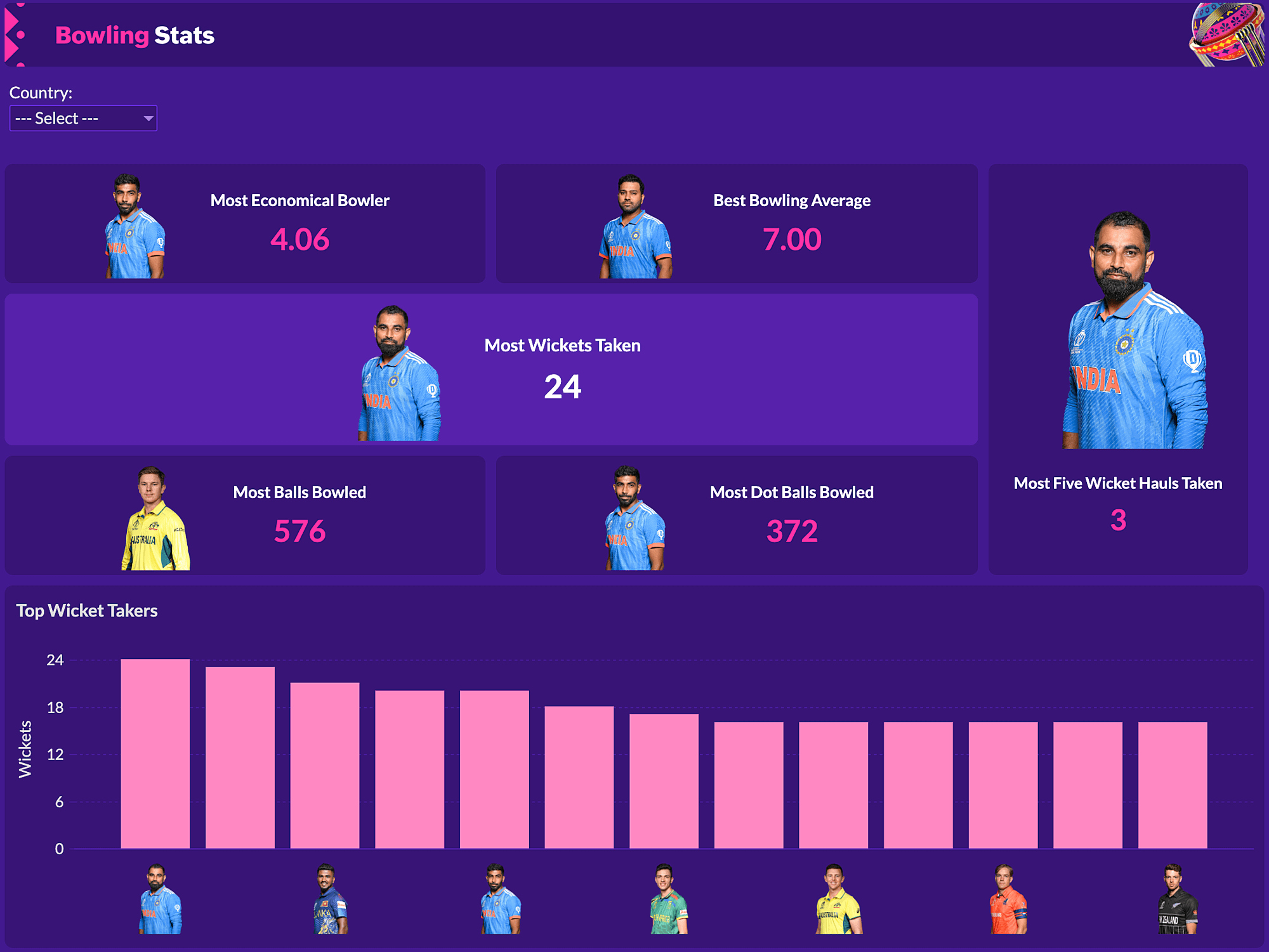 World Cup bowling stats dashboard