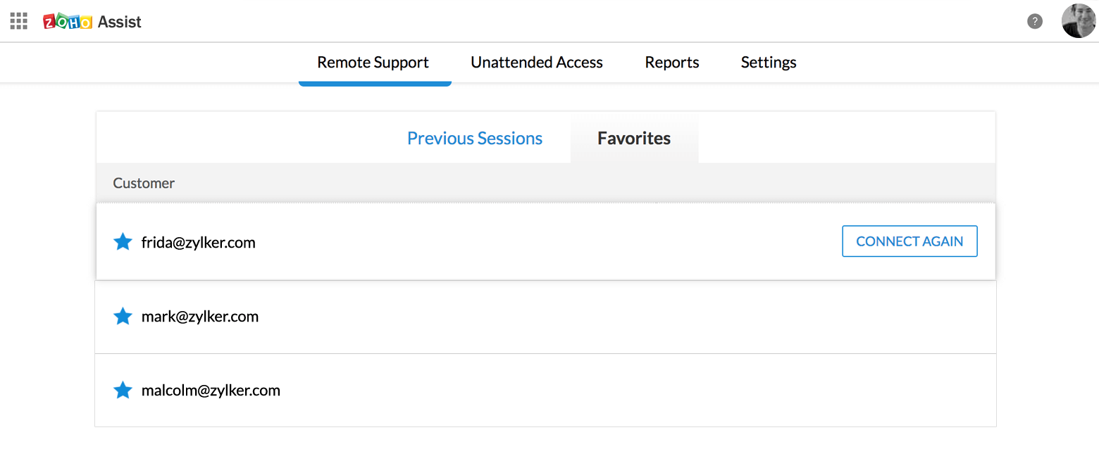 Favorites | Zoho Assist