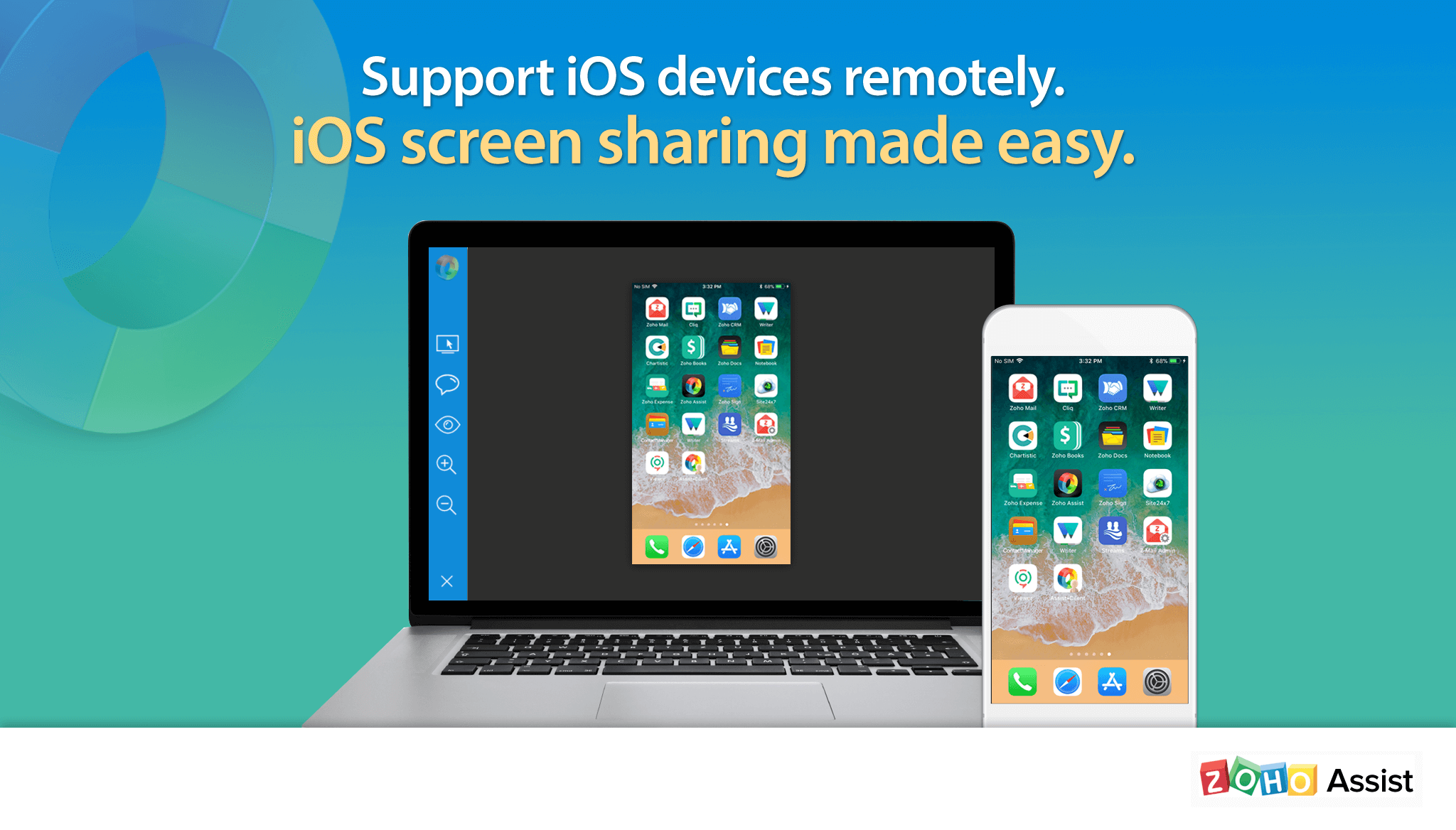 Mobile device support. Remote support. Remote Zoho. Support Screen.