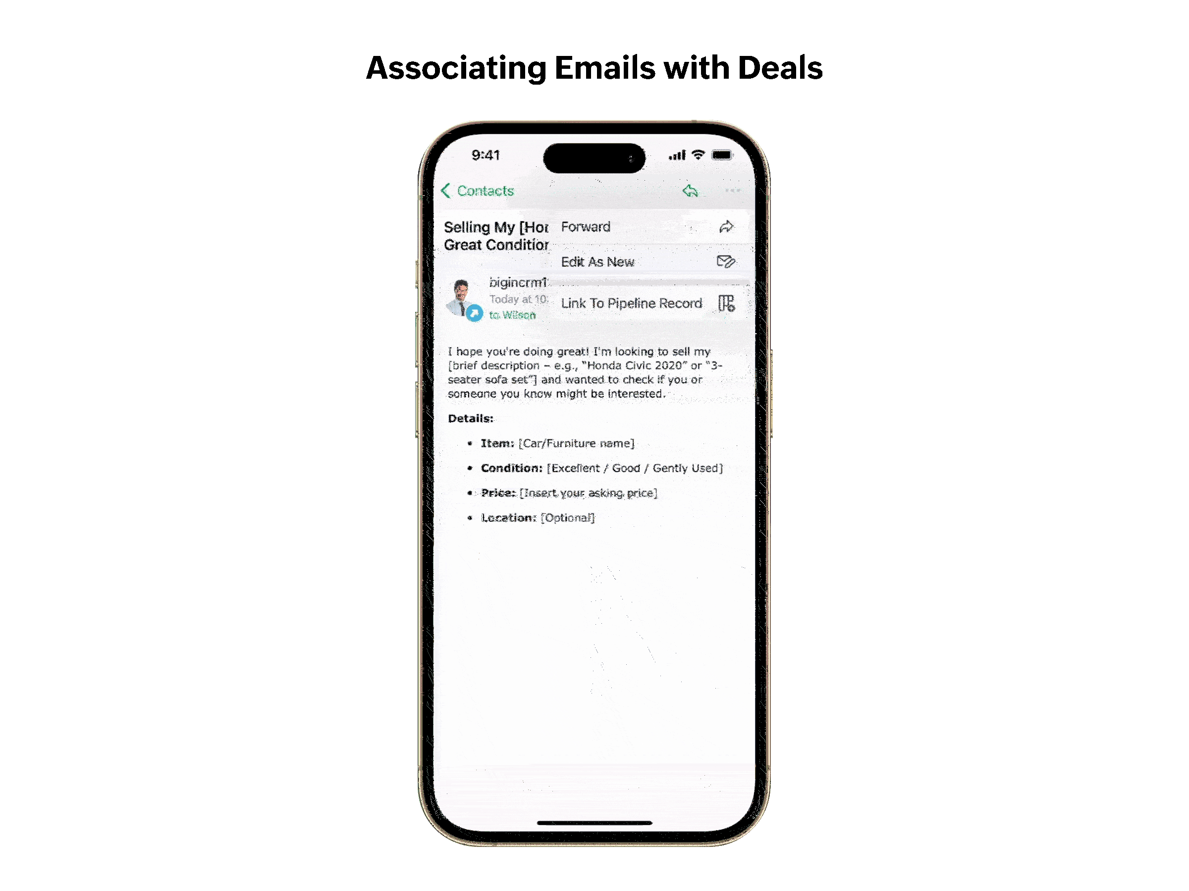 Associating emails with a deal in Bigin's mobile app