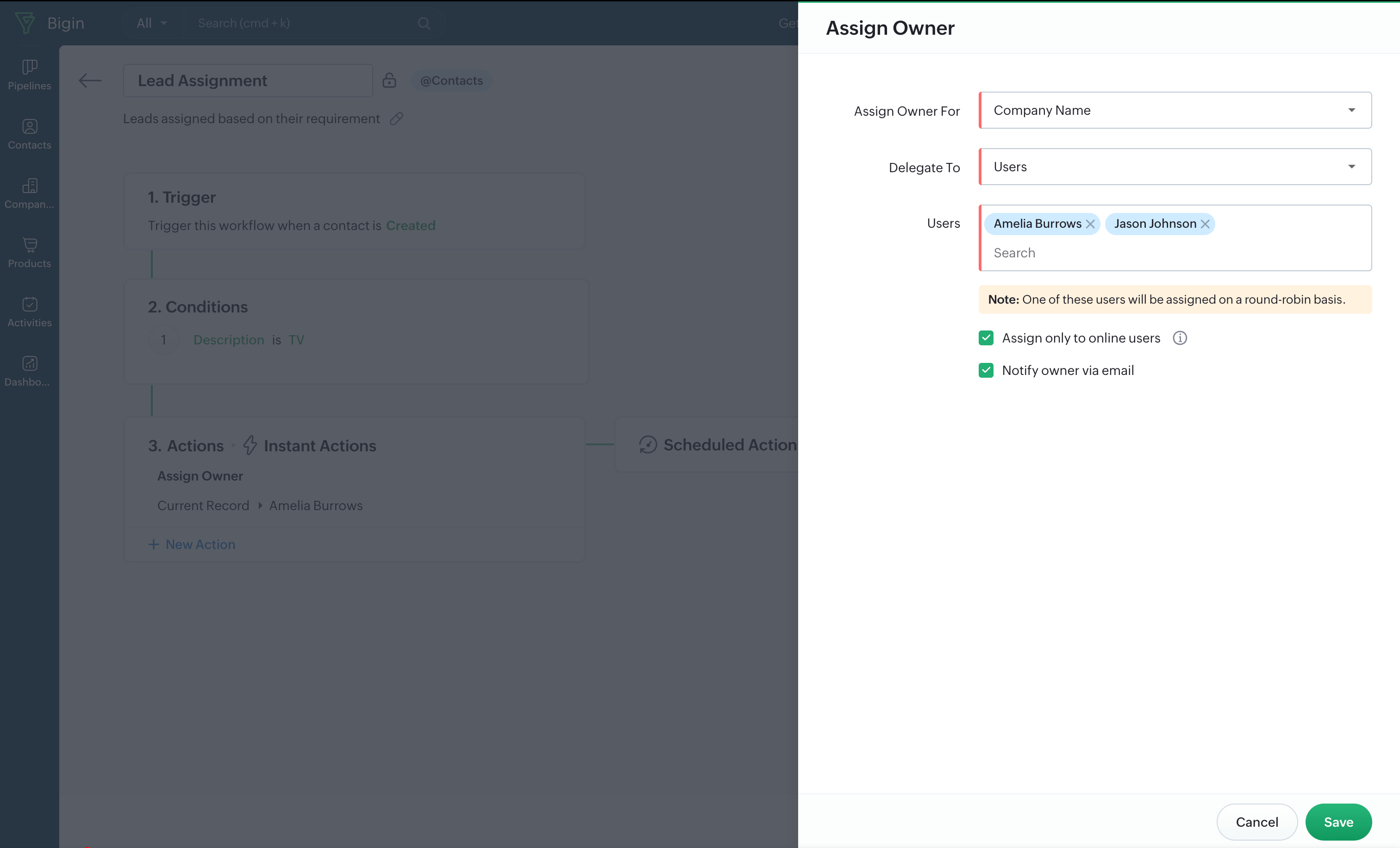 Assigning records to online owners only