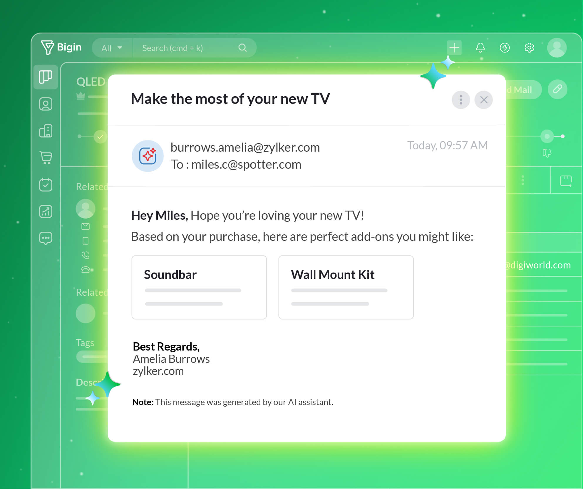 AI Agent for replying to emails and WhatsApp in Bigin
