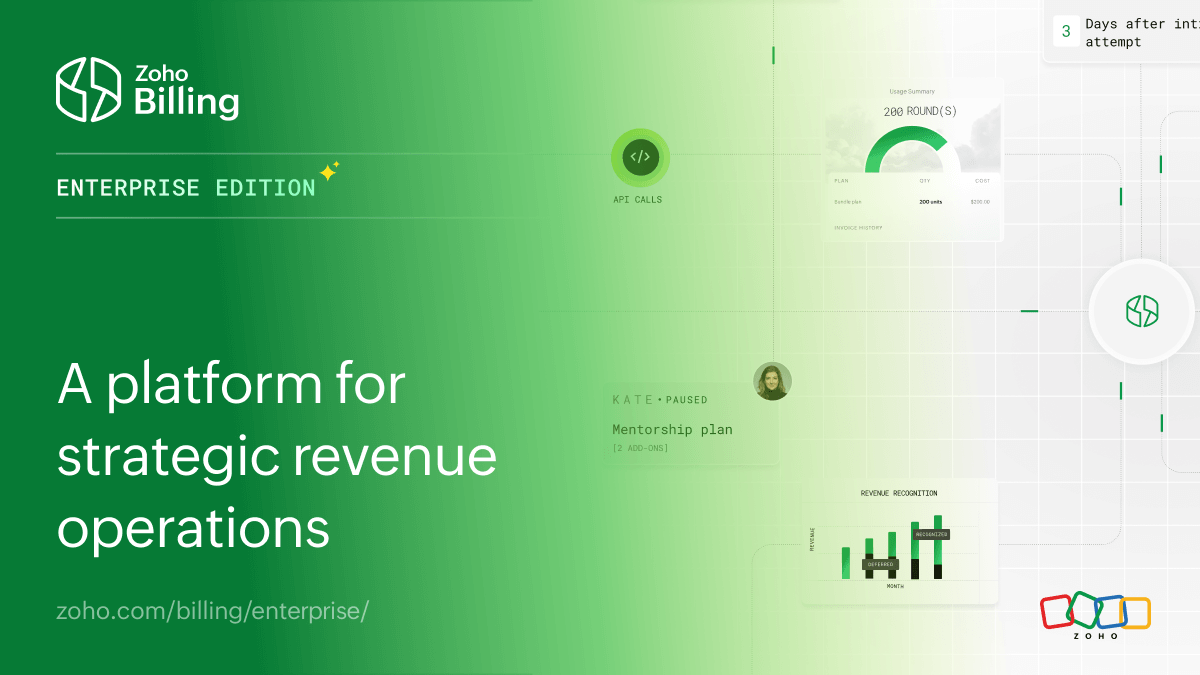 Zoho Billing Enterprise Edition banner showcasing a strategic revenue operations platform