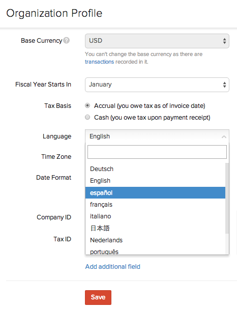 Choose your accounting software language