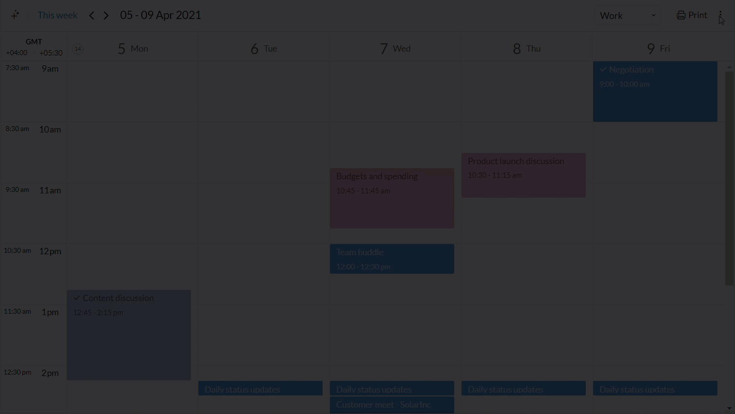 calendar view and layout