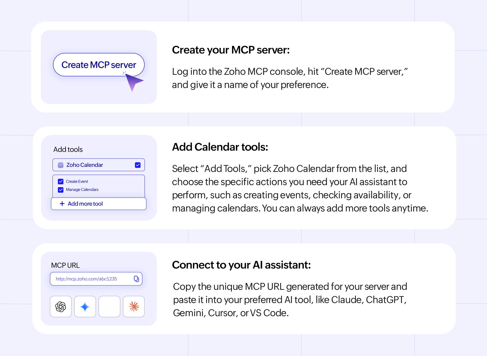 Zoho Calendar MCP - getting started