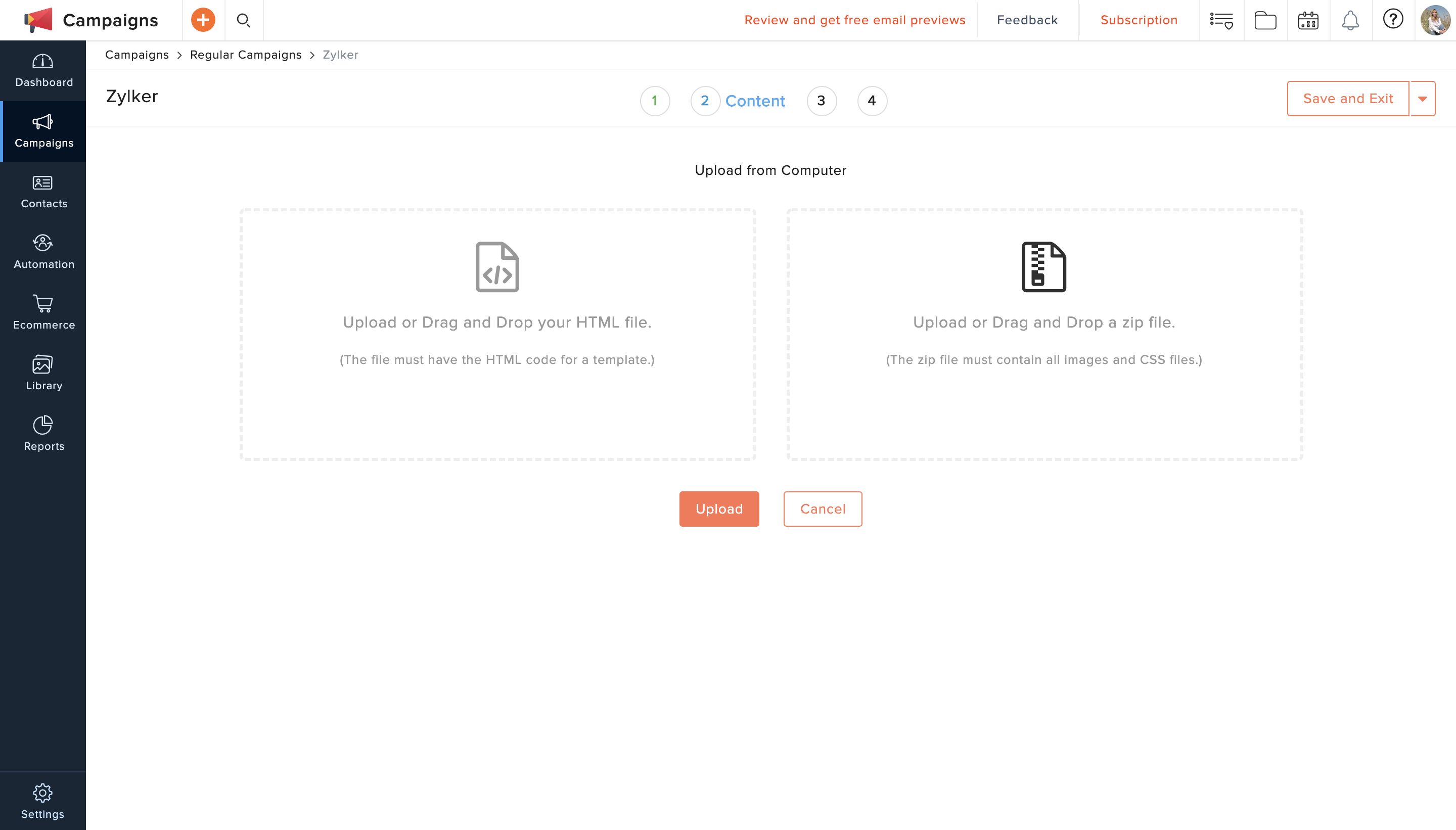 html import email marketing zoho campaigns