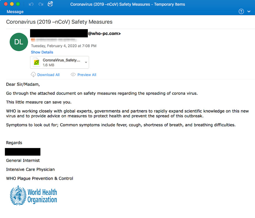 COVID-19 email phishing and scam