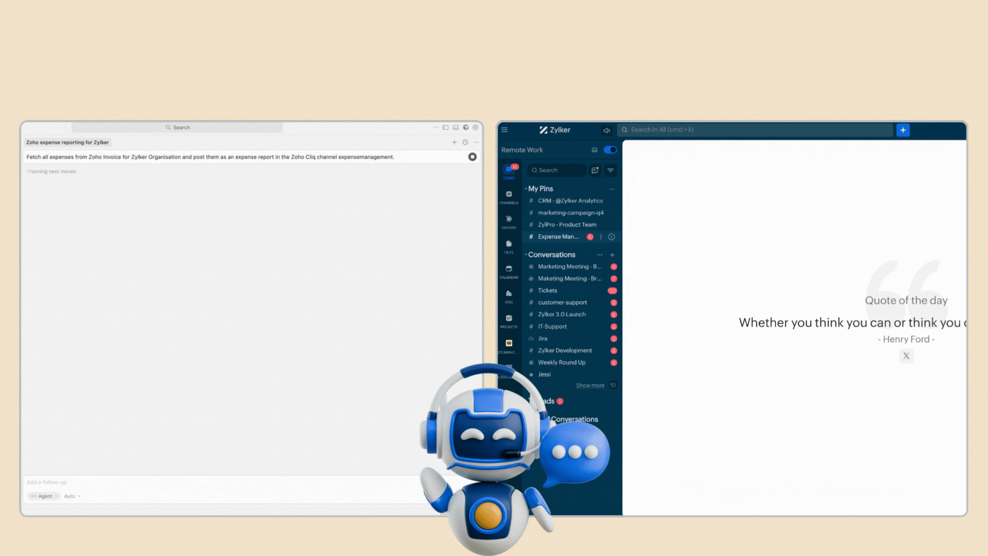 Automated Expense Report of Zoho expense in Zoho Cliq via bots and Zoho MCP