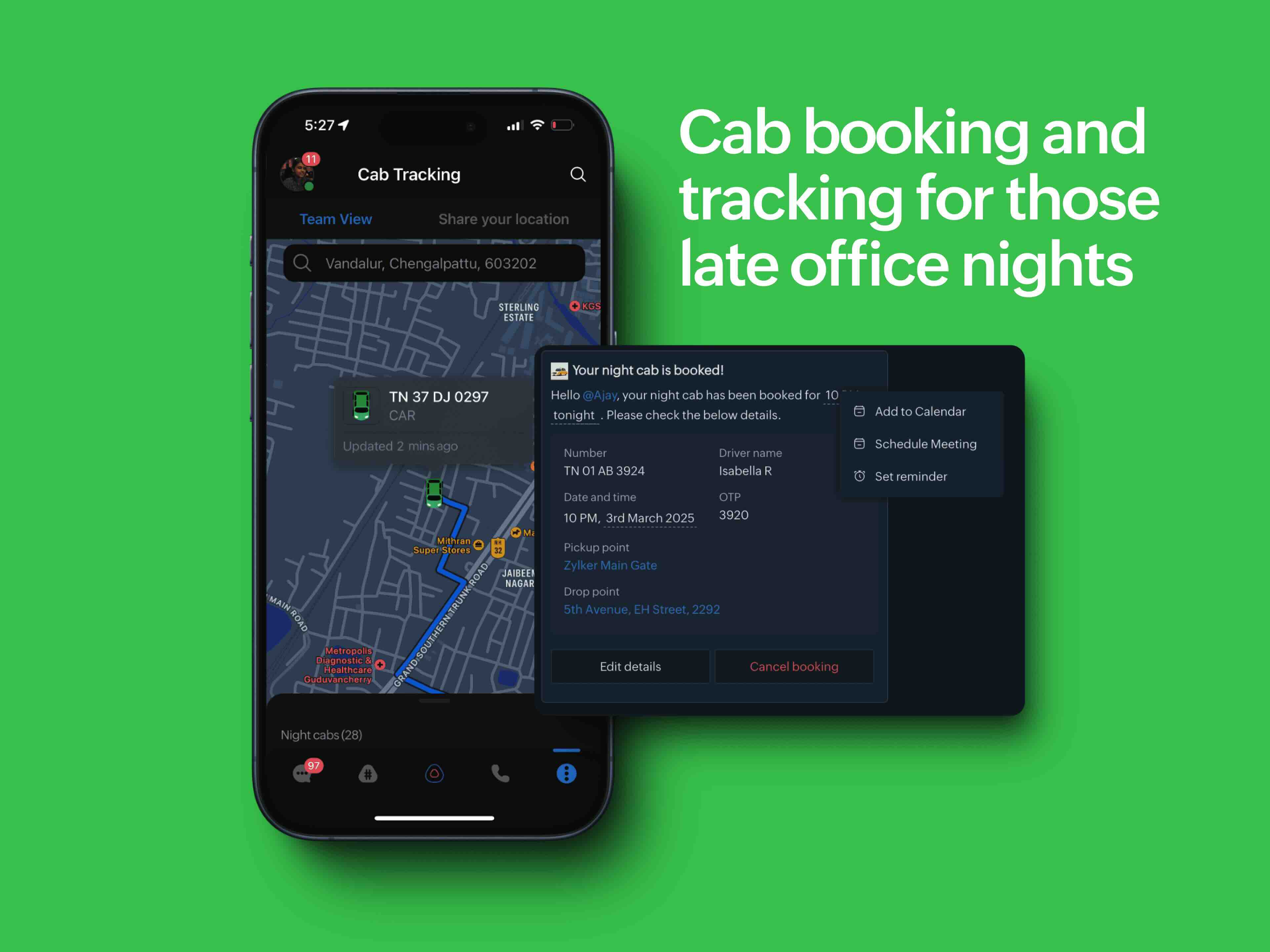 Cab booking in Zoho Cliq