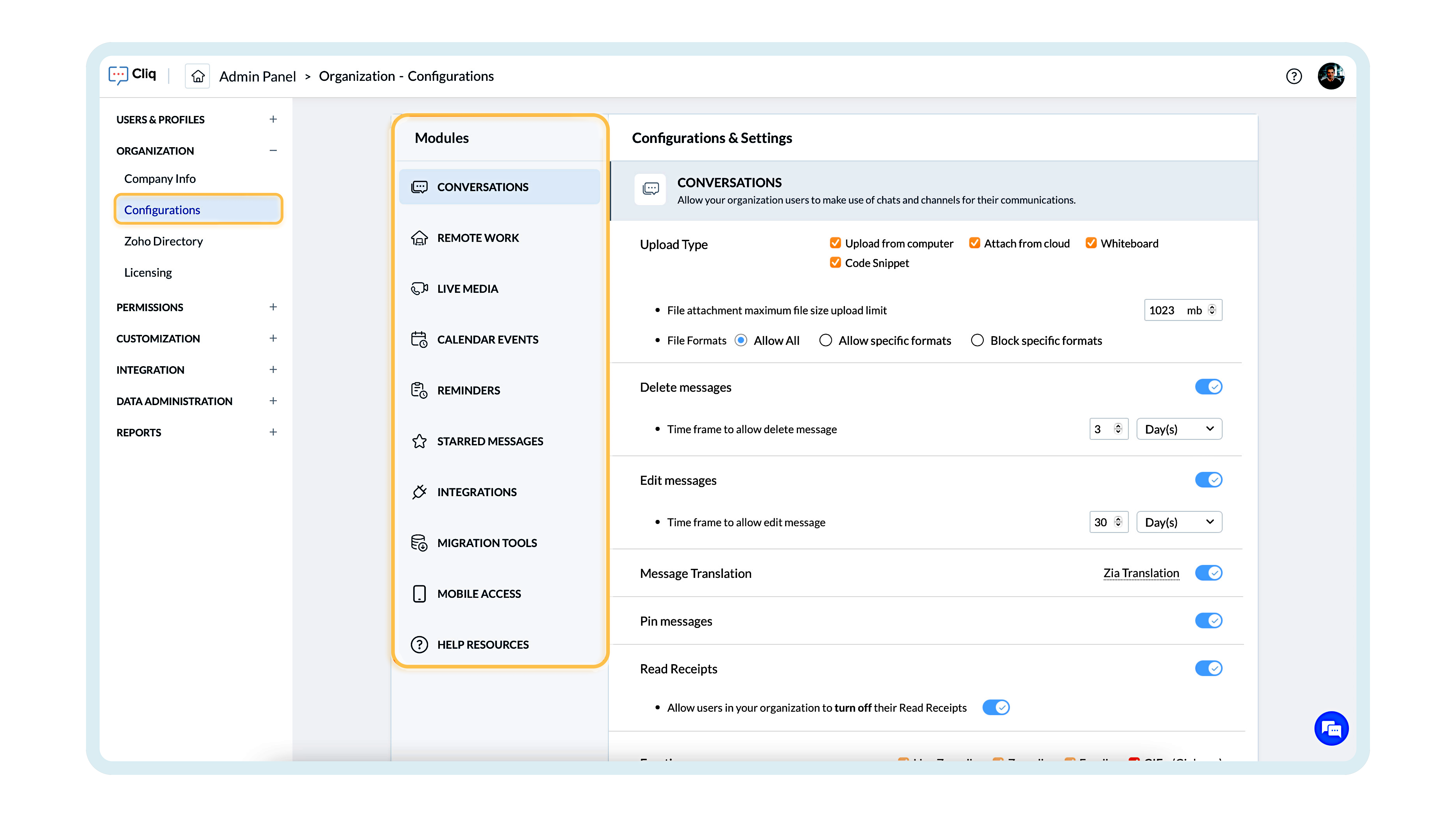 Module configurations in Cliq