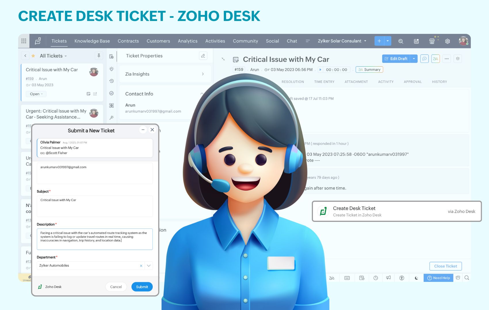 Convert any customer complaints or issues into a Zoho Desk ticket within Cliq with message actions