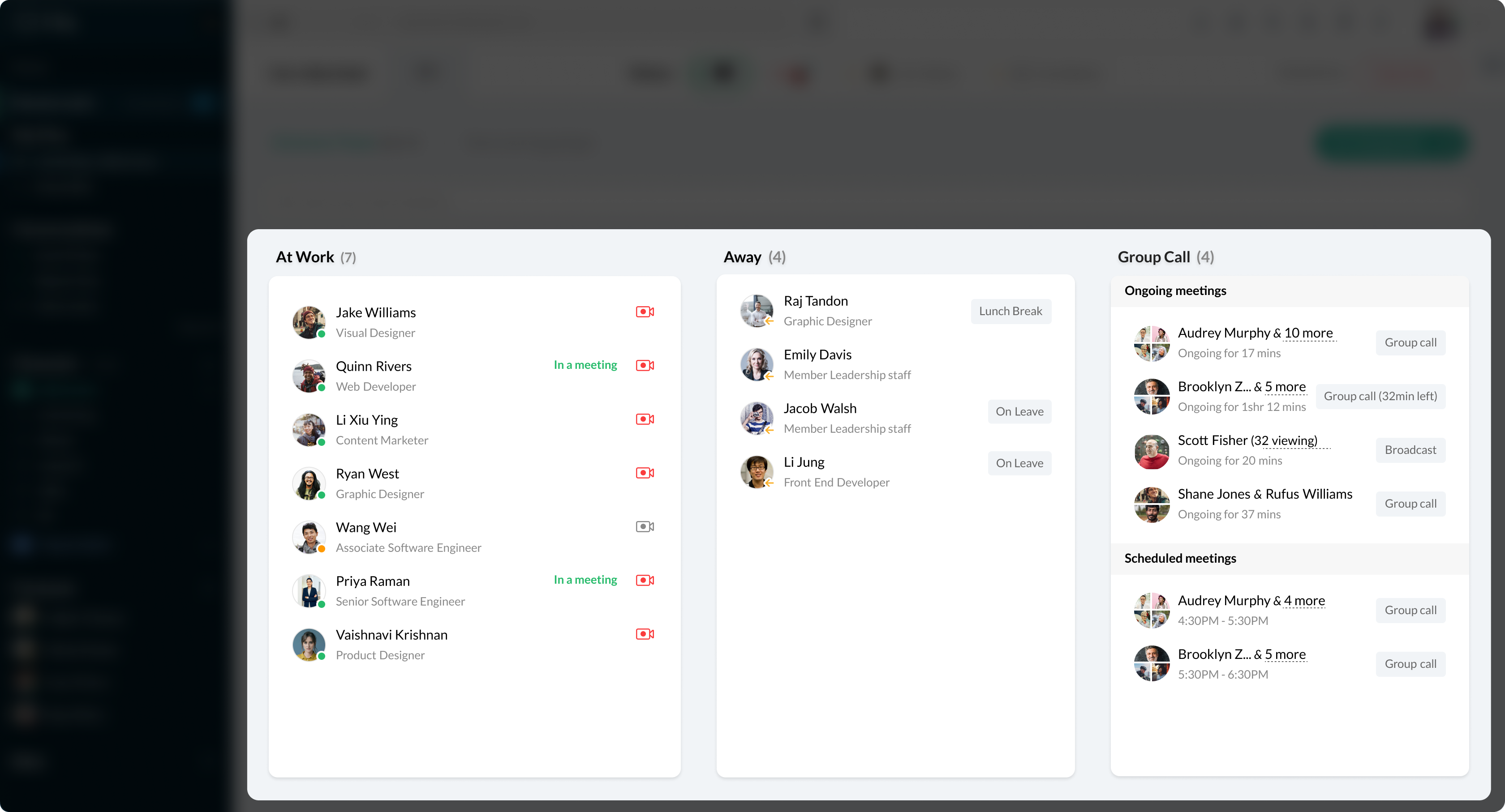 Zoho Cliq Remote Work - Department View