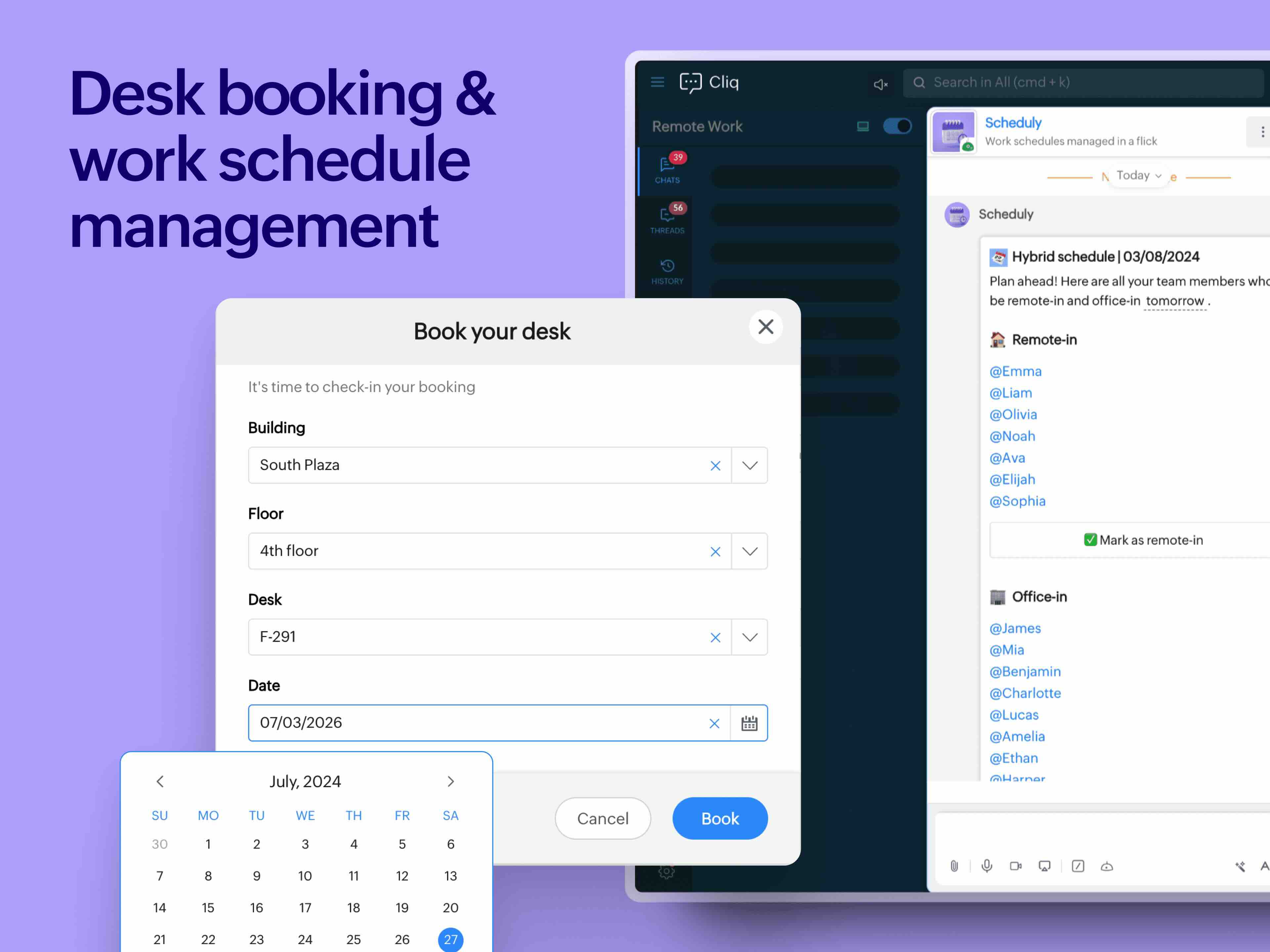 Desk booking and hybrid work in Zoho Cliq