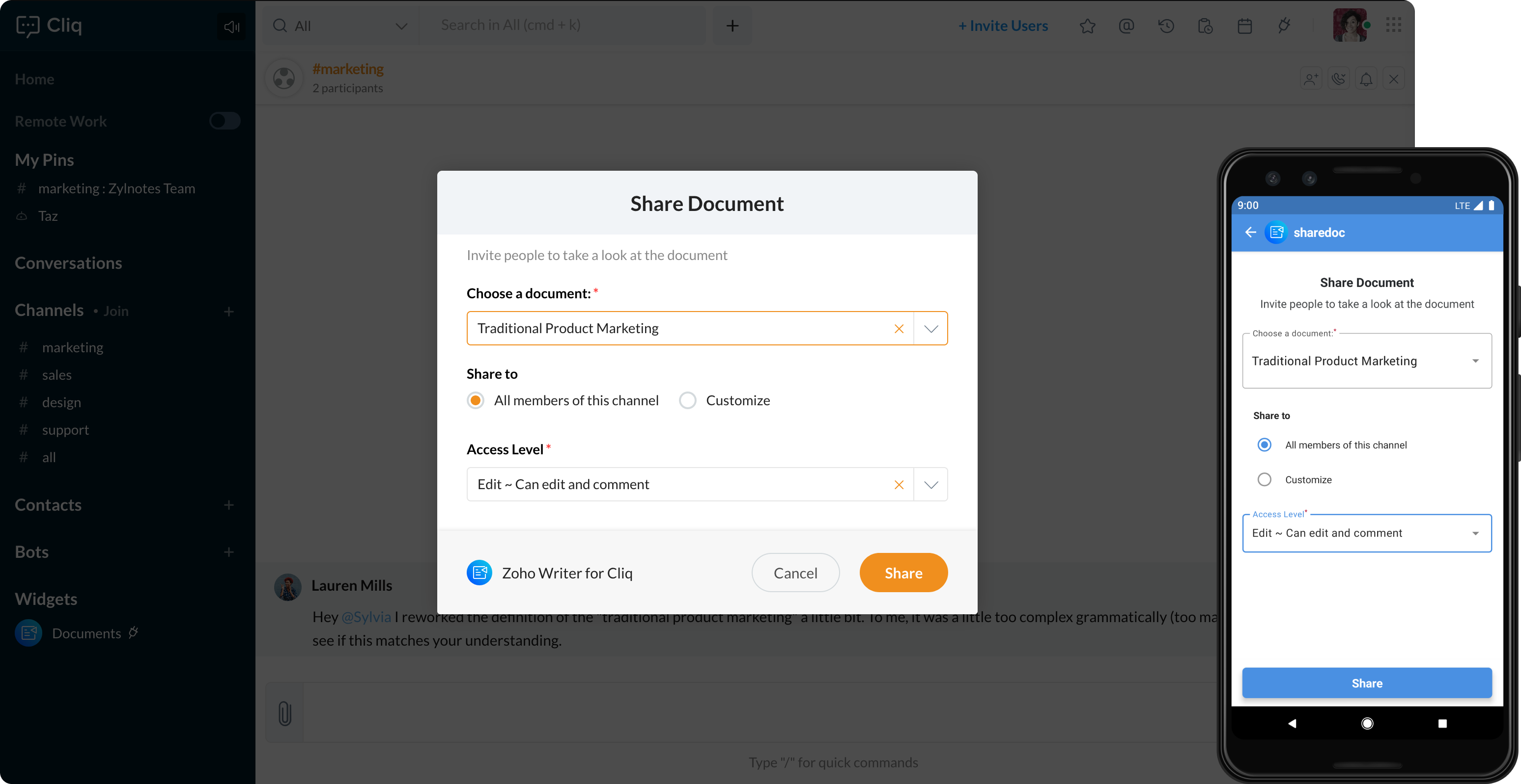 Share documents in Cliq