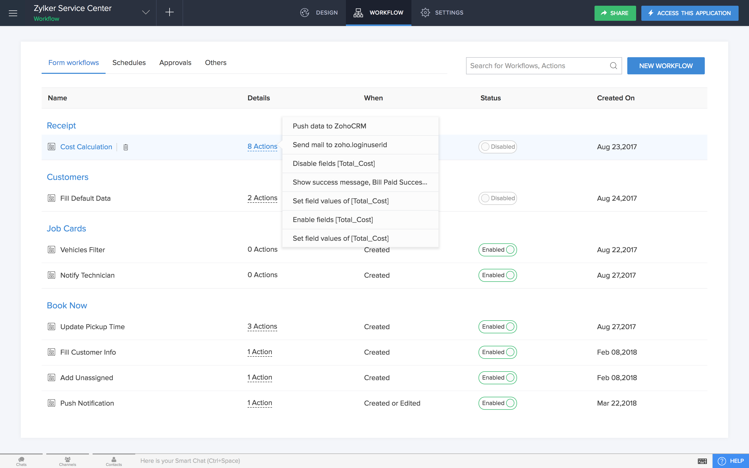 Form workflows on Zoho Creator 5