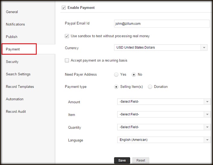 payment module - sandbox