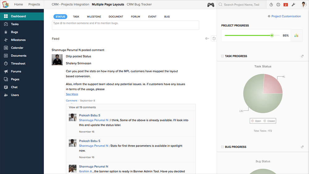 A meeting-killing discussion in the Zoho Projects feed