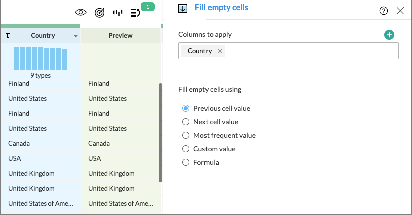 Fill empty cells option in Zoho DataPrep