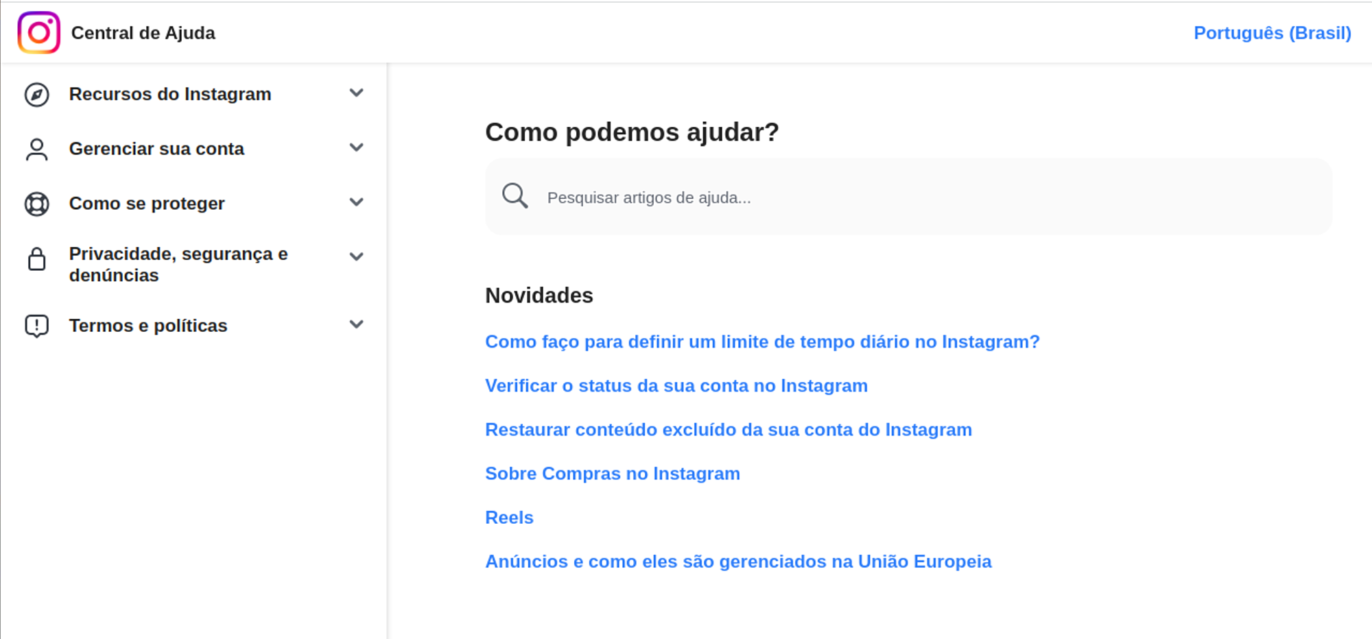 central de ajuda instagram