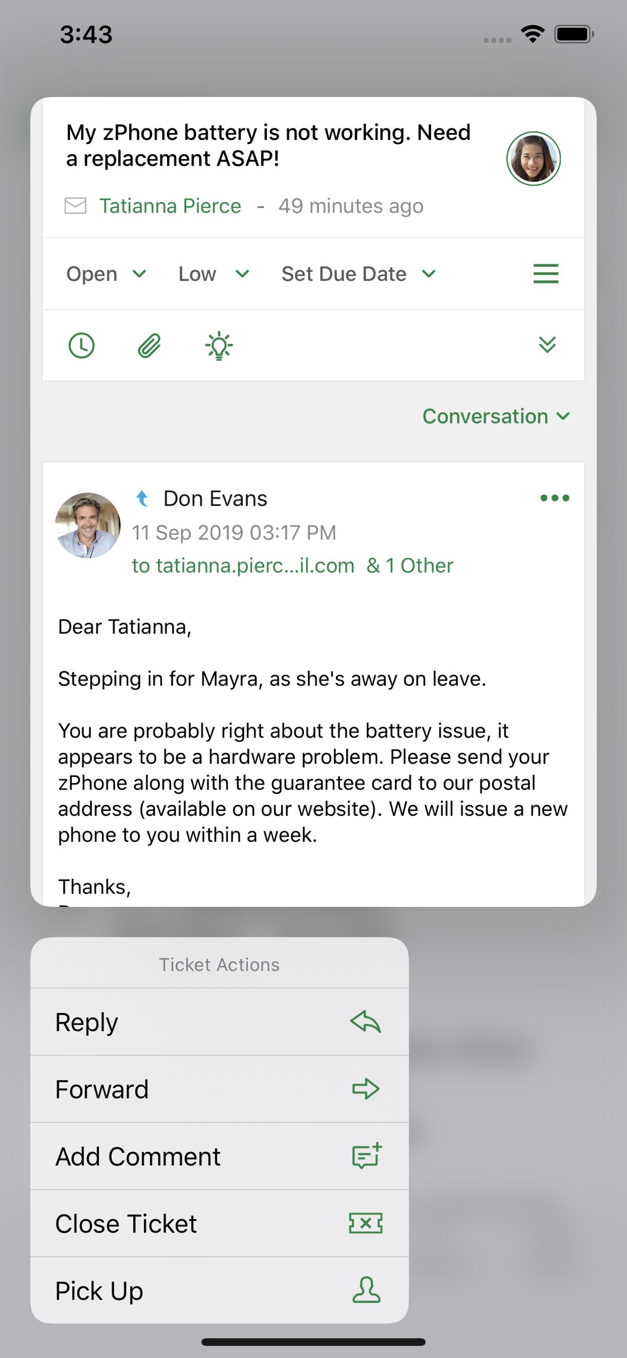 Context Menus in Zoho Desk for iOS 13