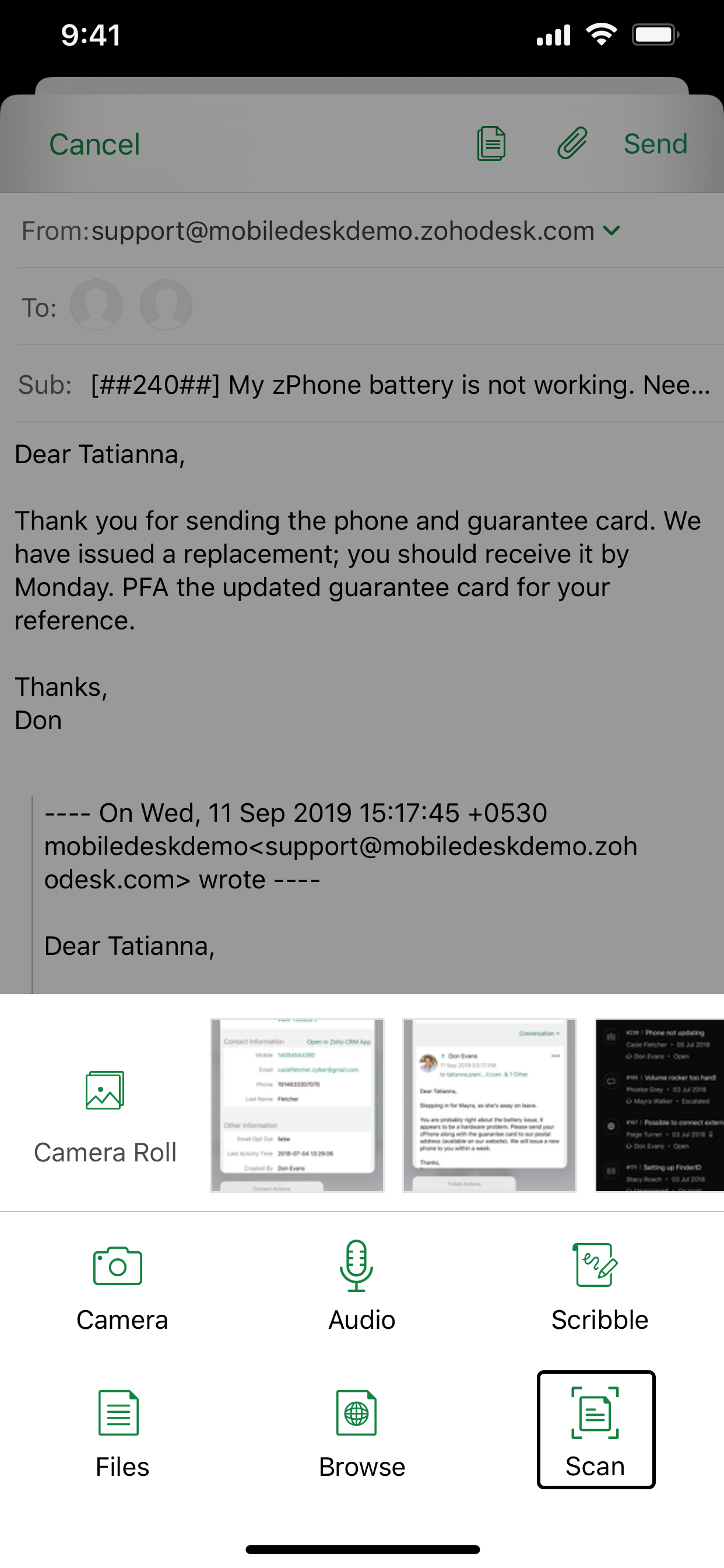 Document Scanner for Zoho Desk on iOS 13