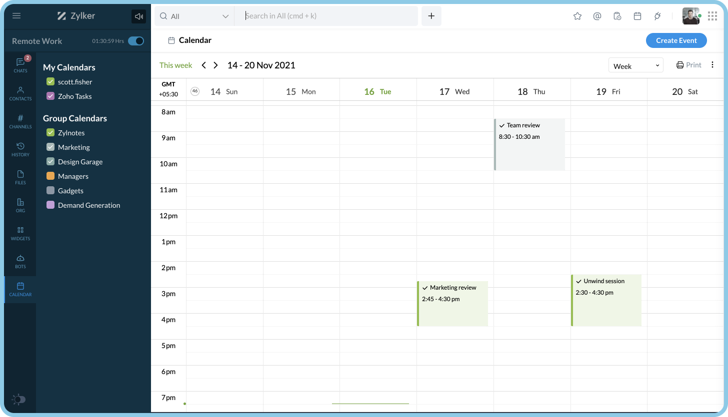 Integración de calendario y Zoho Cliq