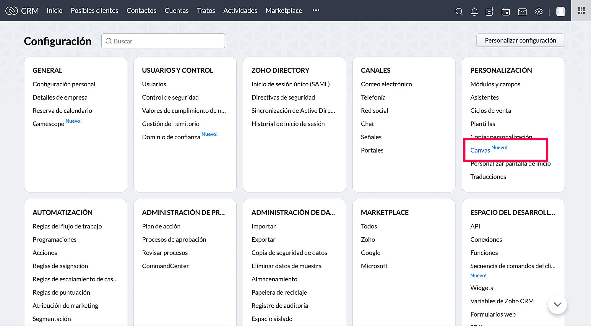 acceder a canvas zoho crm
