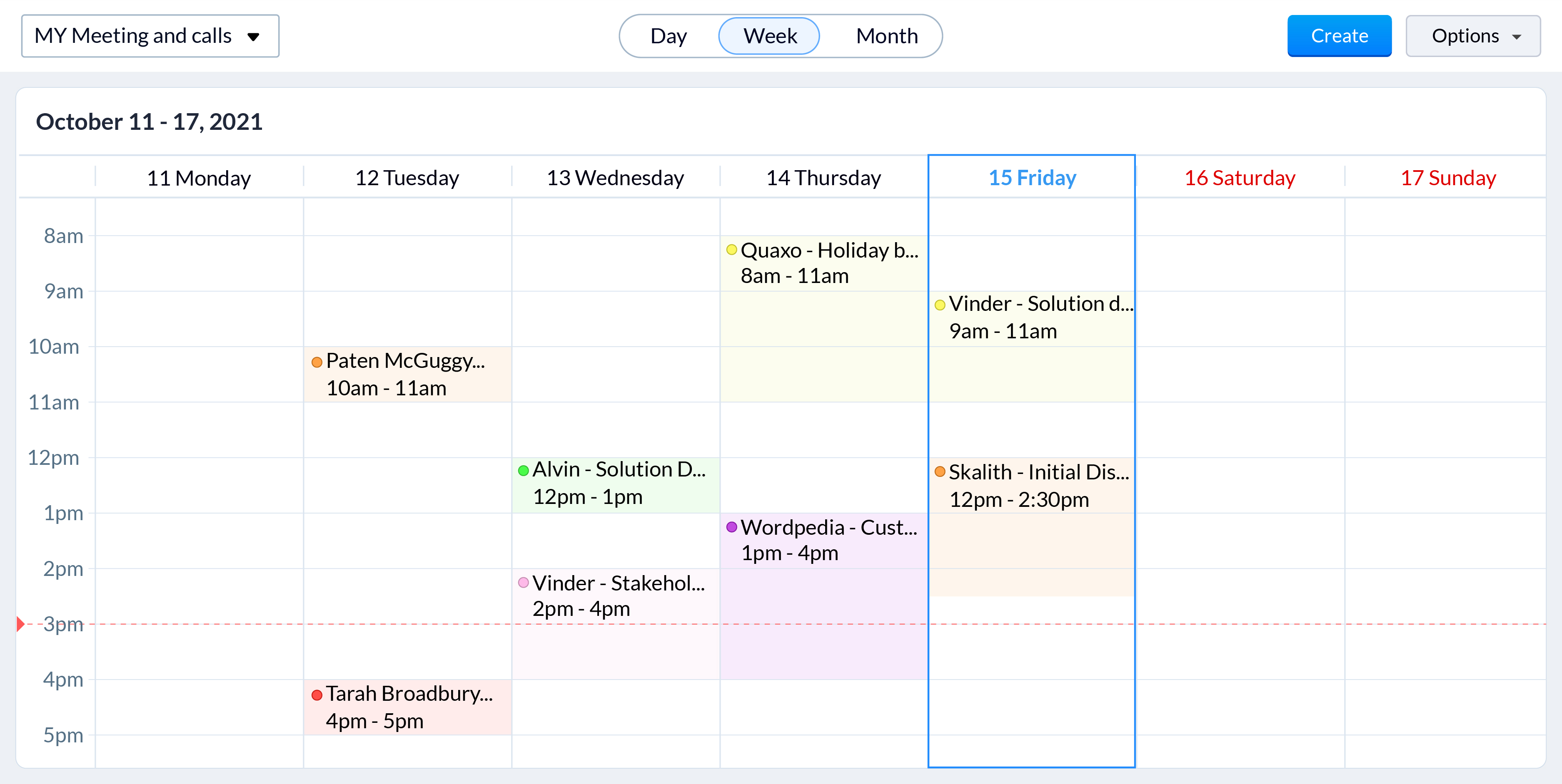 códigos de color en el calendario de Zoho CRM