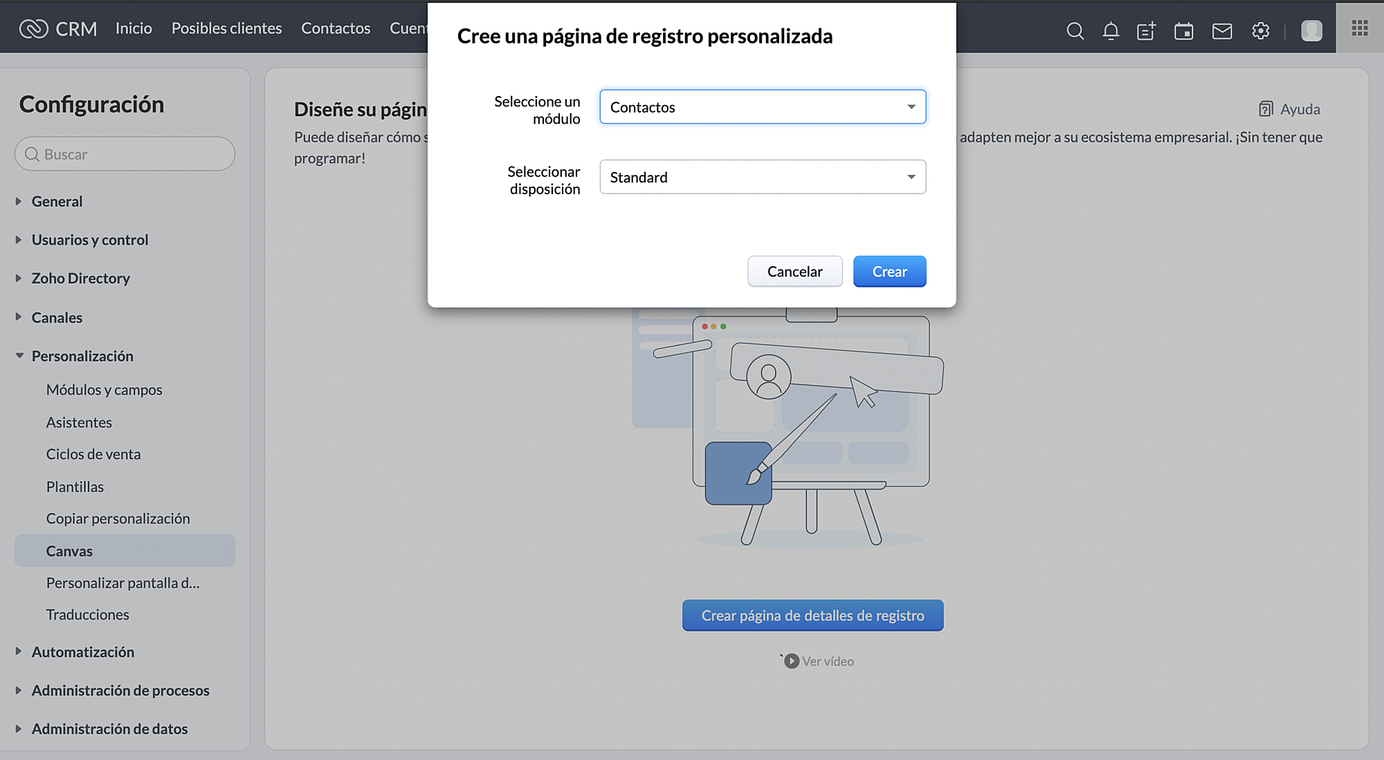 configuración Canvas para Zoho CRM 2