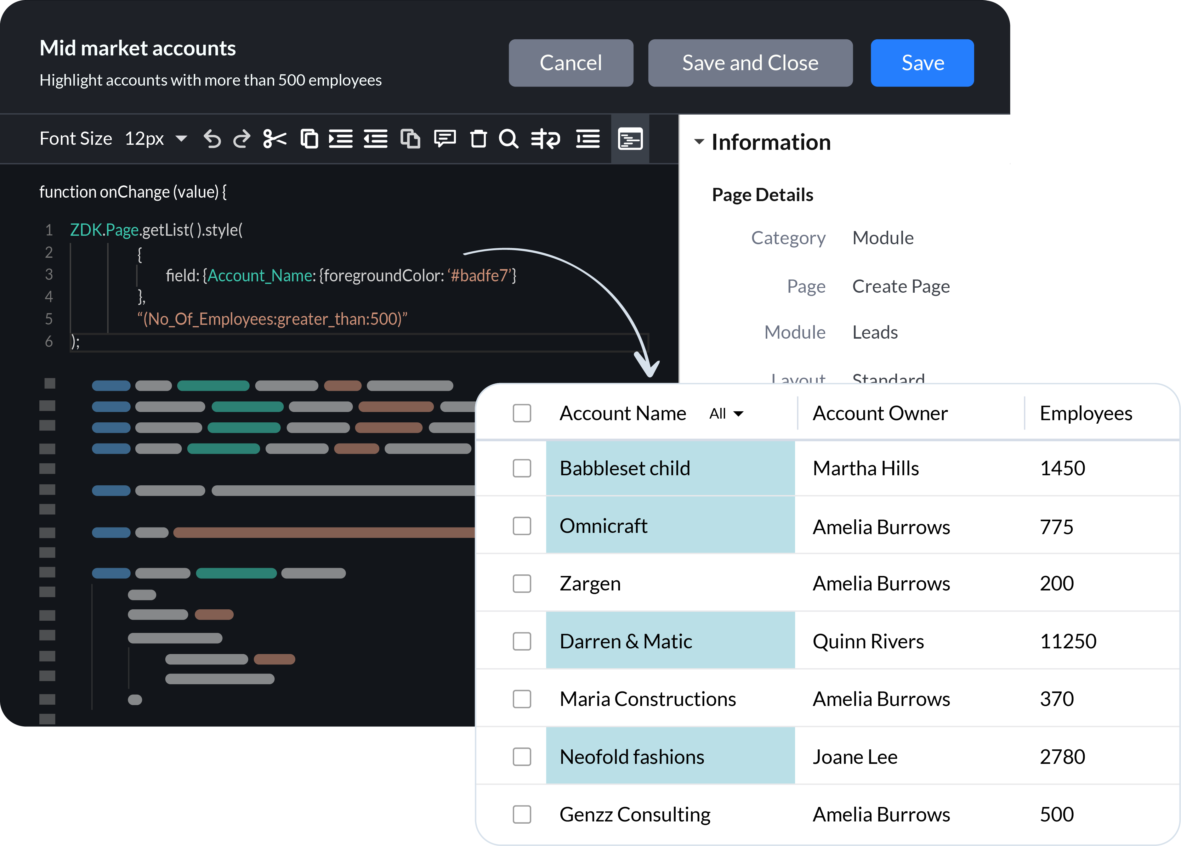 scripts de cliente en Zoho CRM