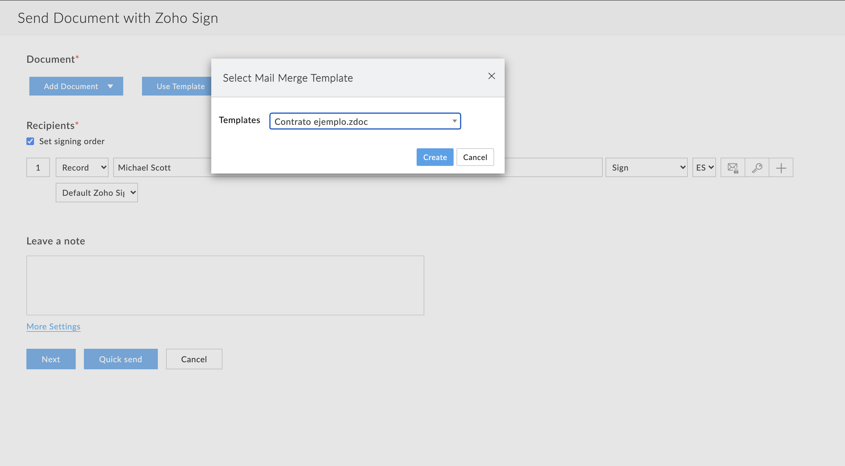 configurar plantilla de zoho sign