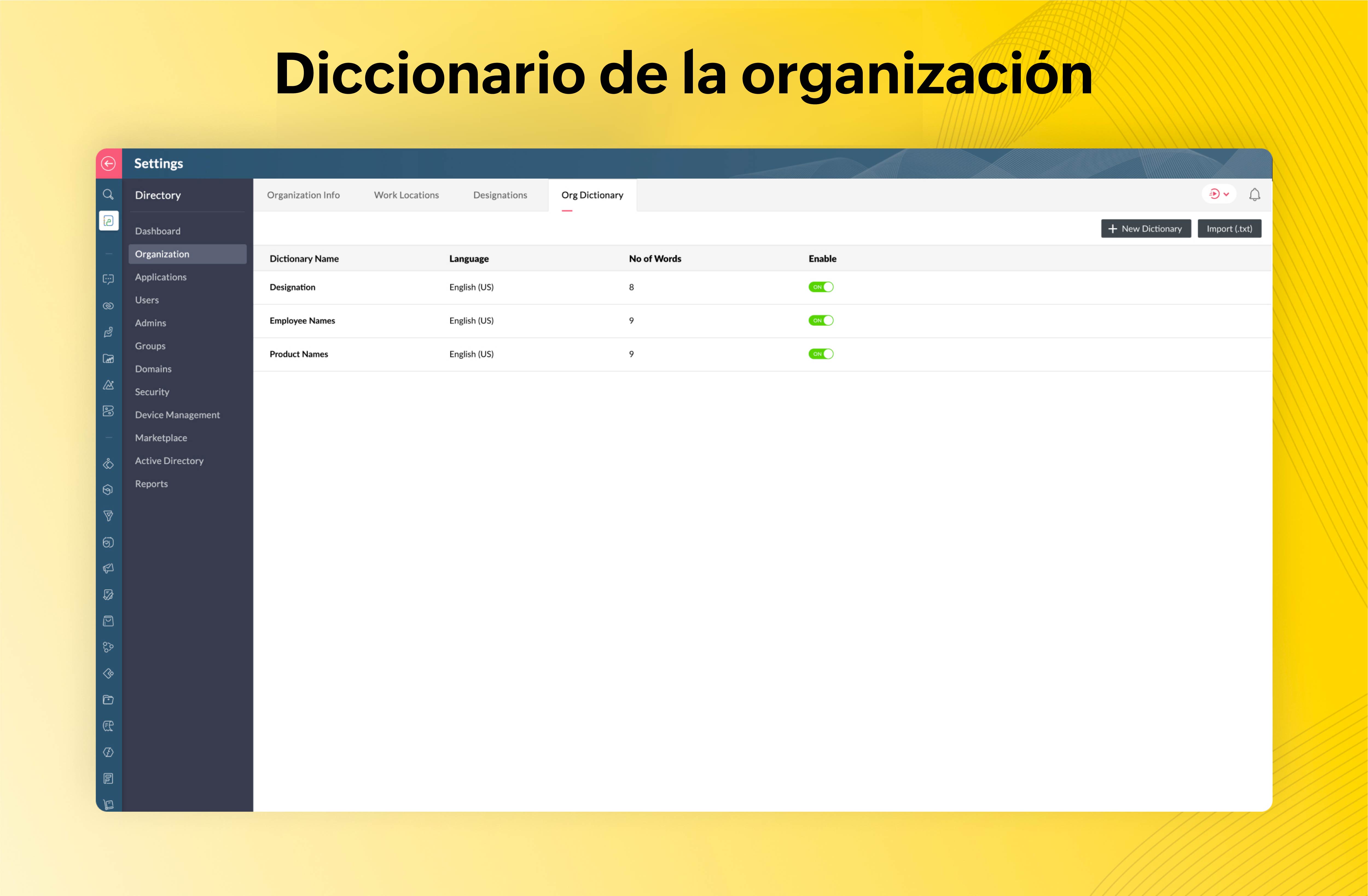 diccionari organizacional zoho one