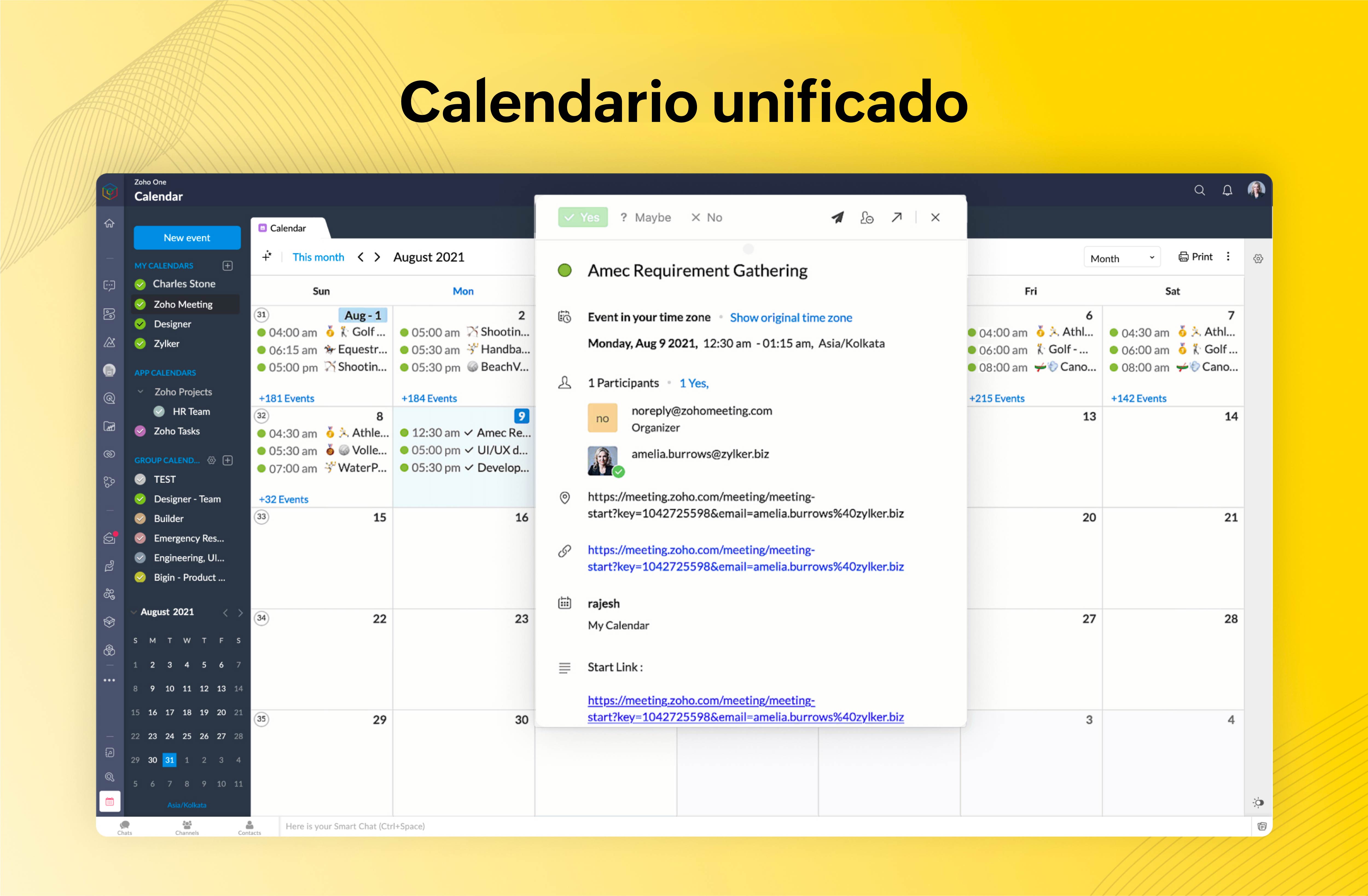 calendario unificado zoho one