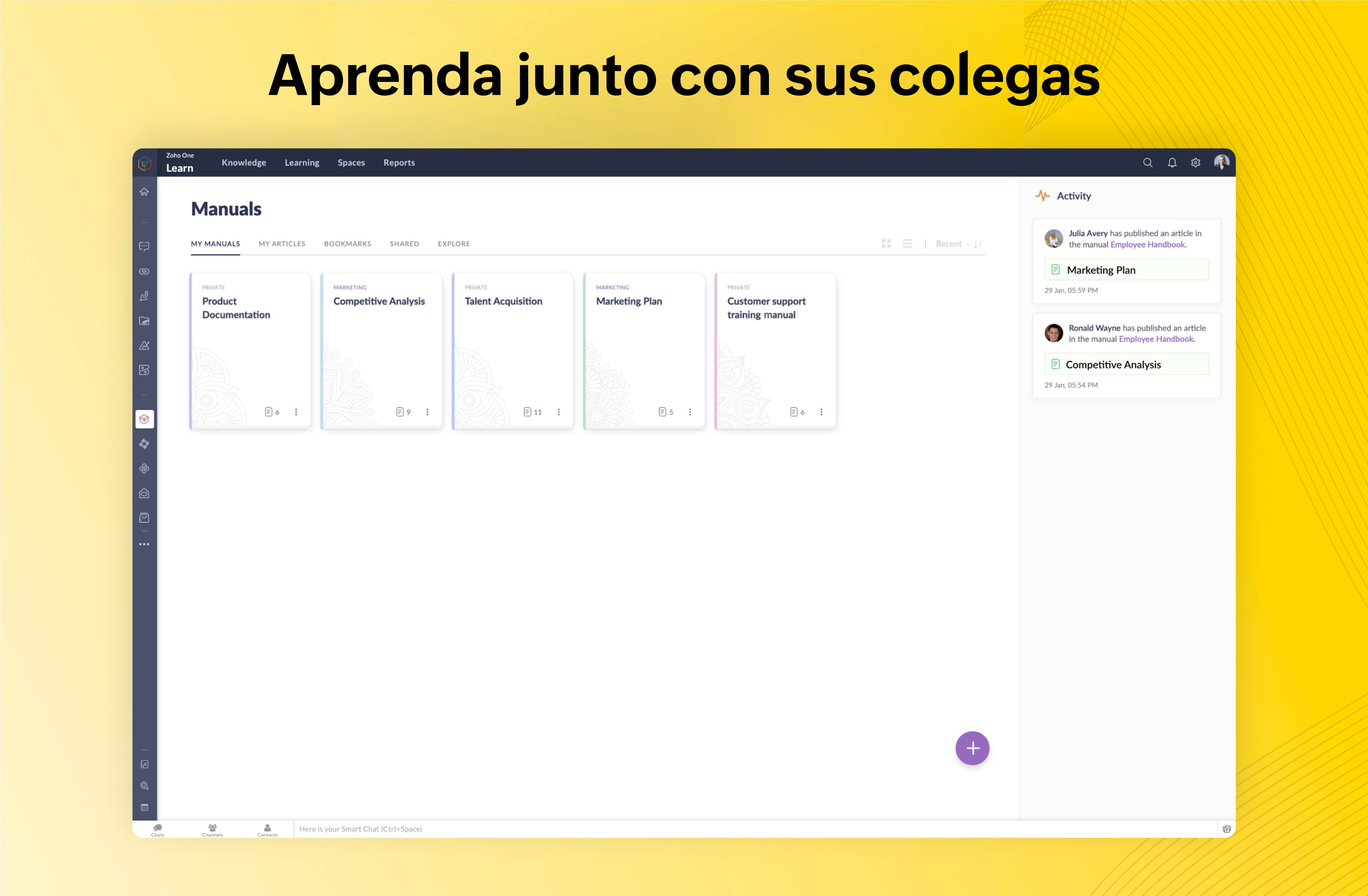 aprenda con sus colegas con zoho learn