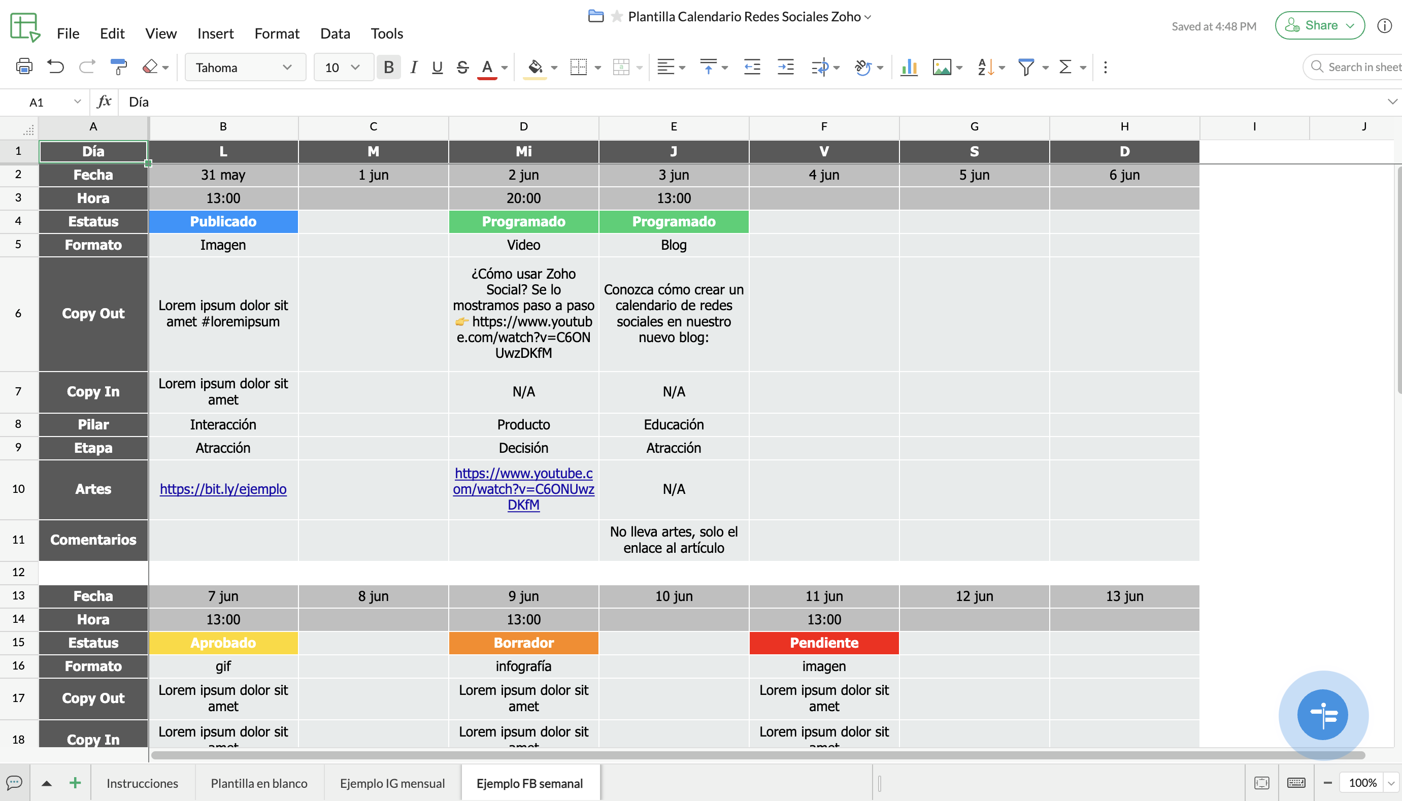 plantilla calendario de redes sociales