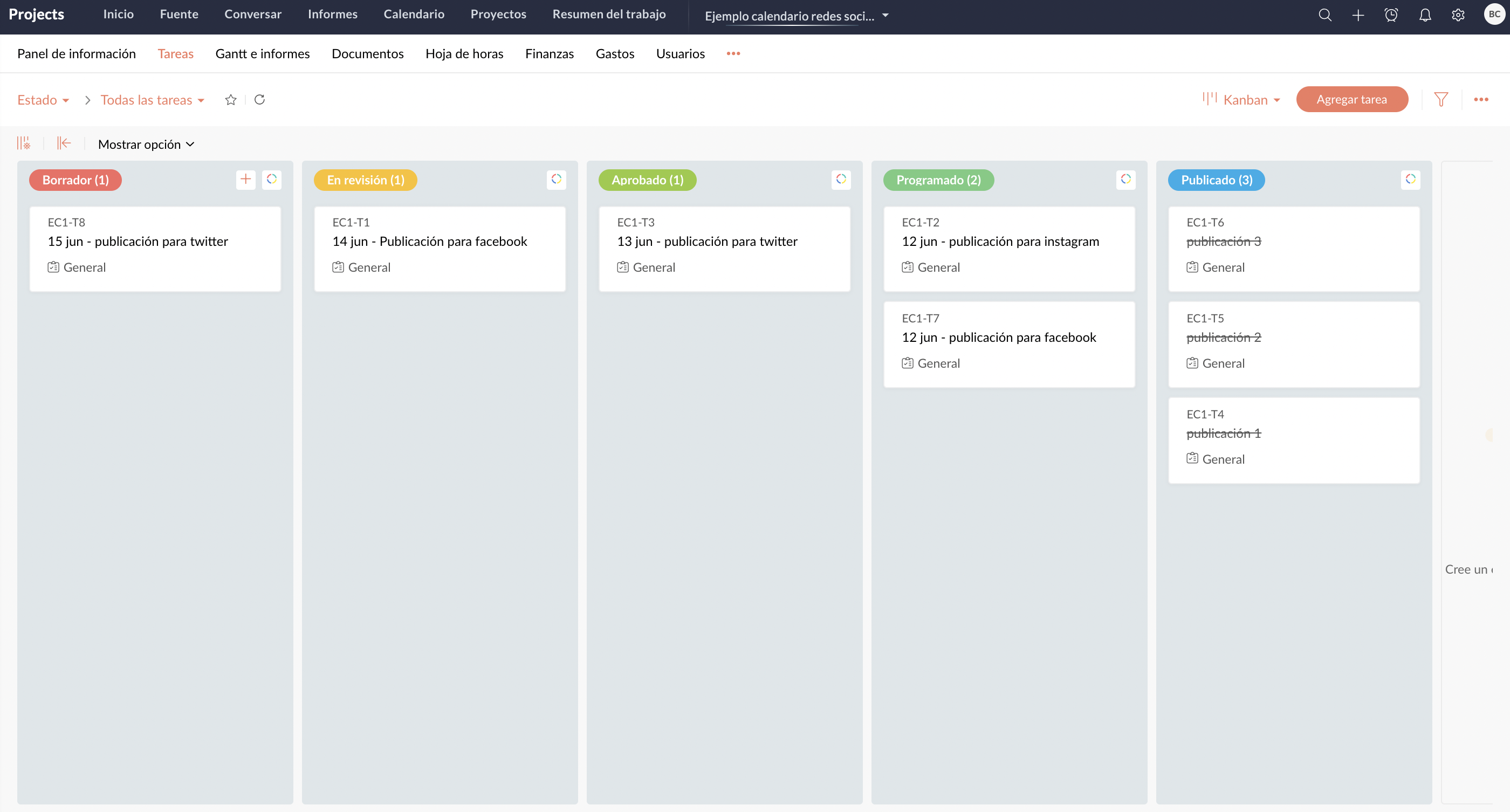 zoho projects como calendario de redes sociales