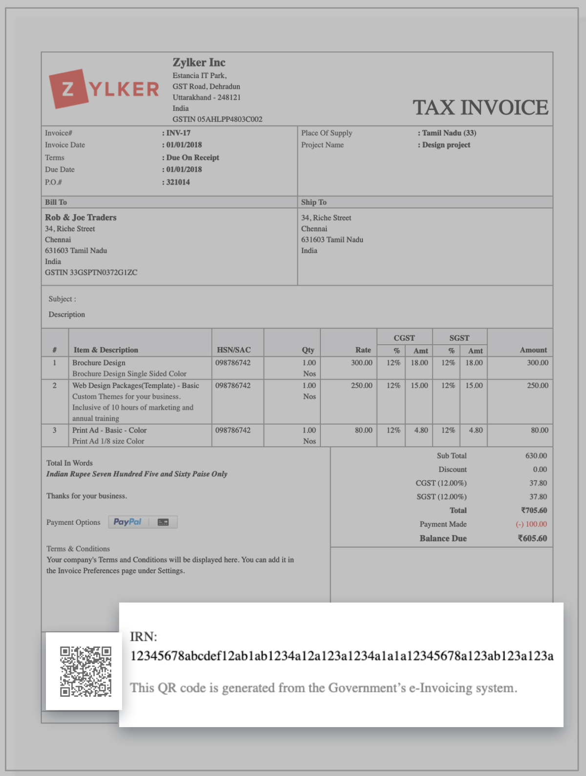 generate e-invoice with zoho