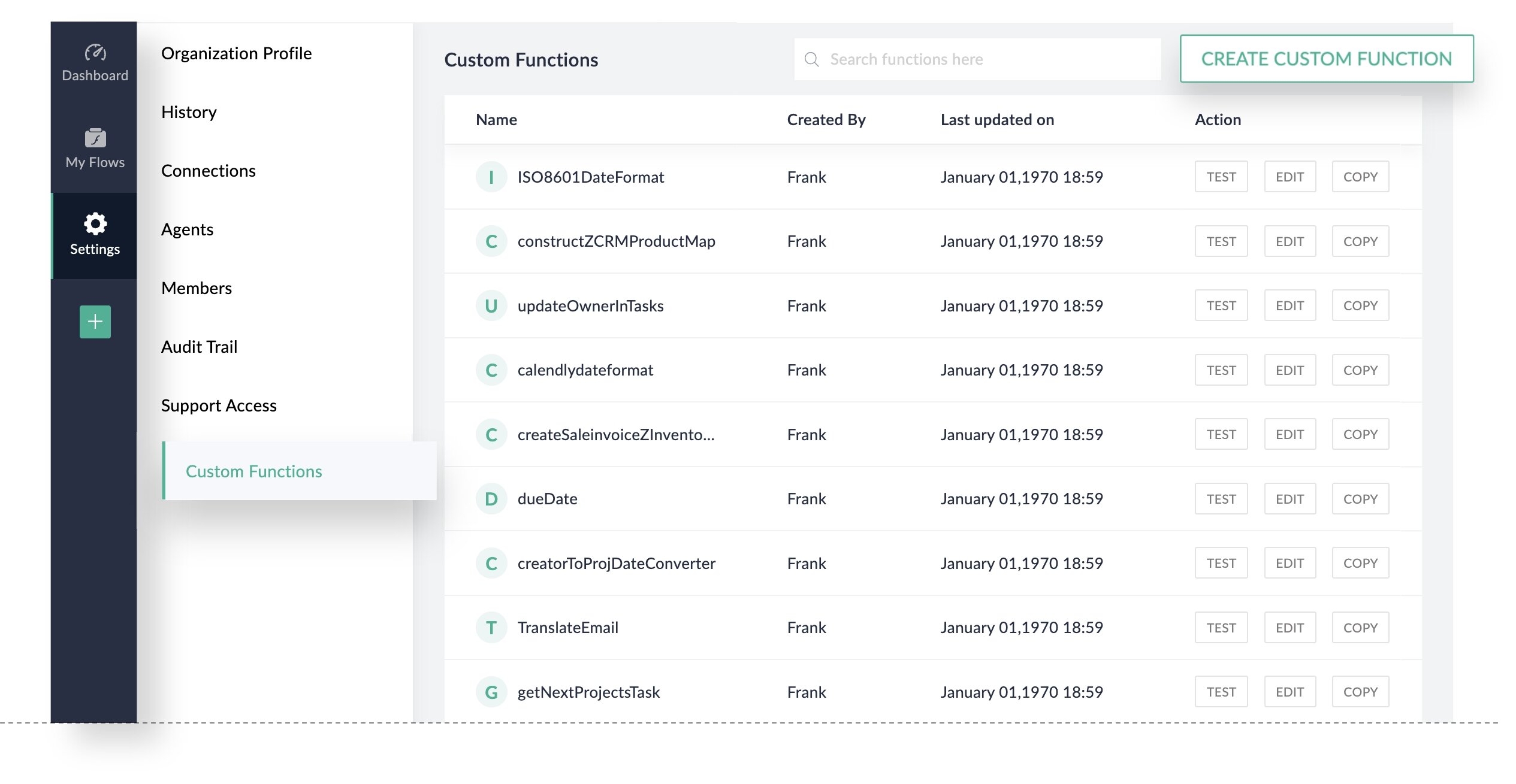 Custom Functions List - Zoho Flow