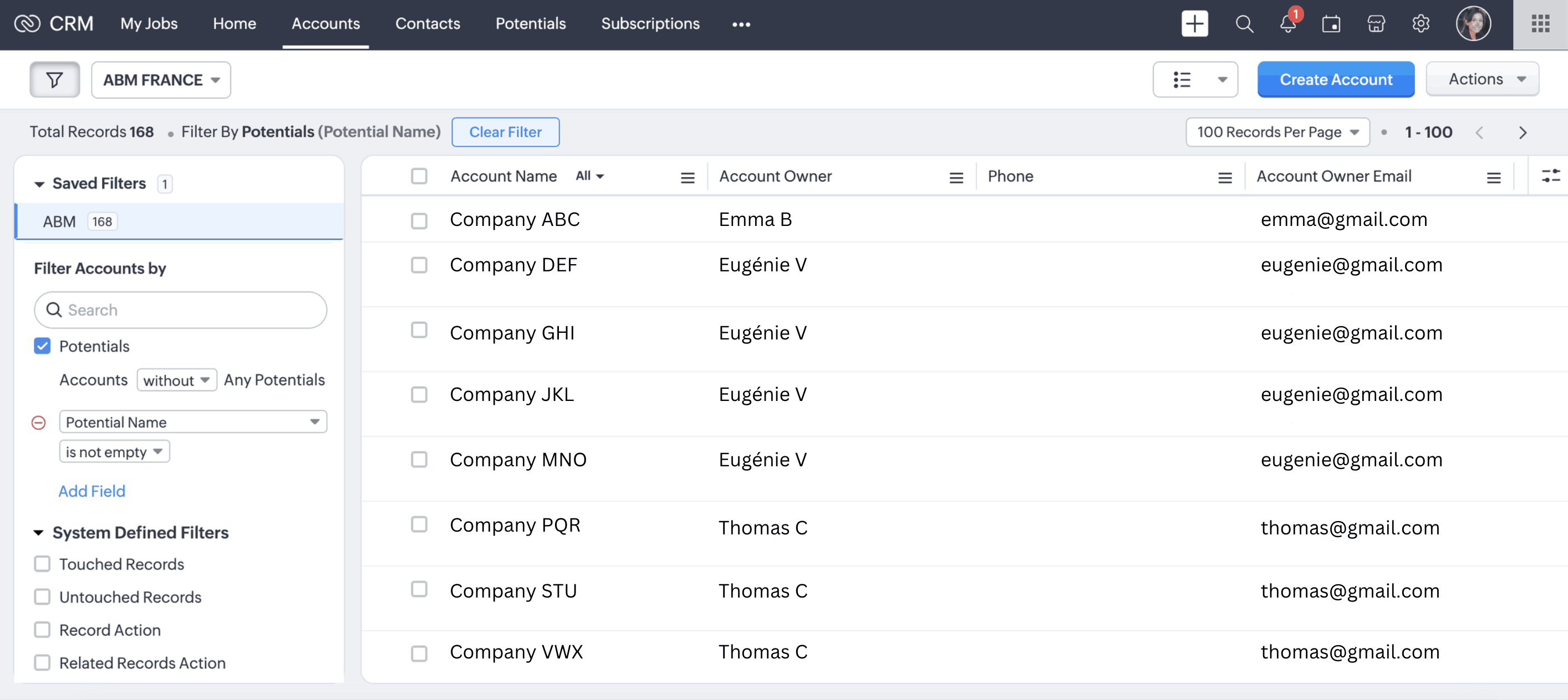 Créer liste comptes cibles