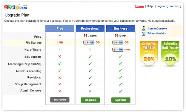 Business pricing plan