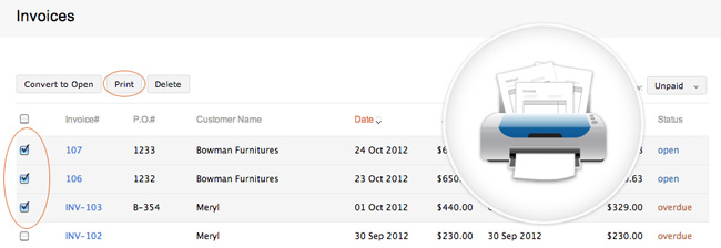 Bulk Print Invoices