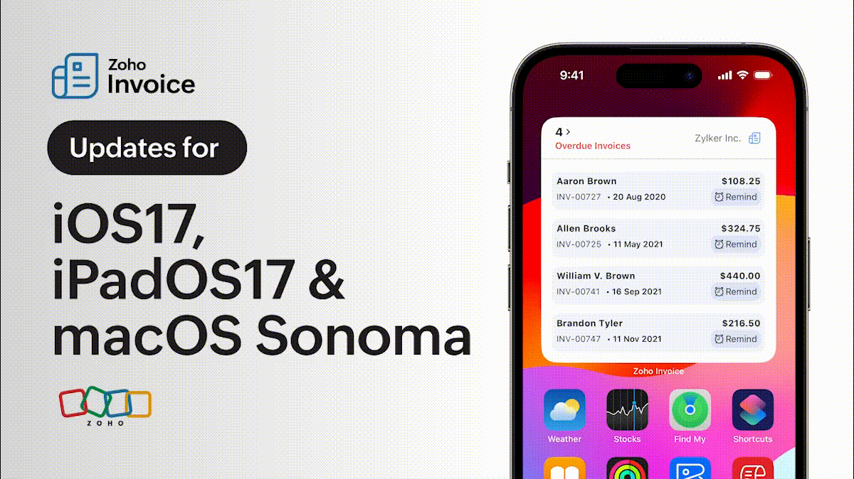 Zoho Invoice iOS 17, iPadOS 17, macOS Sonoma updates