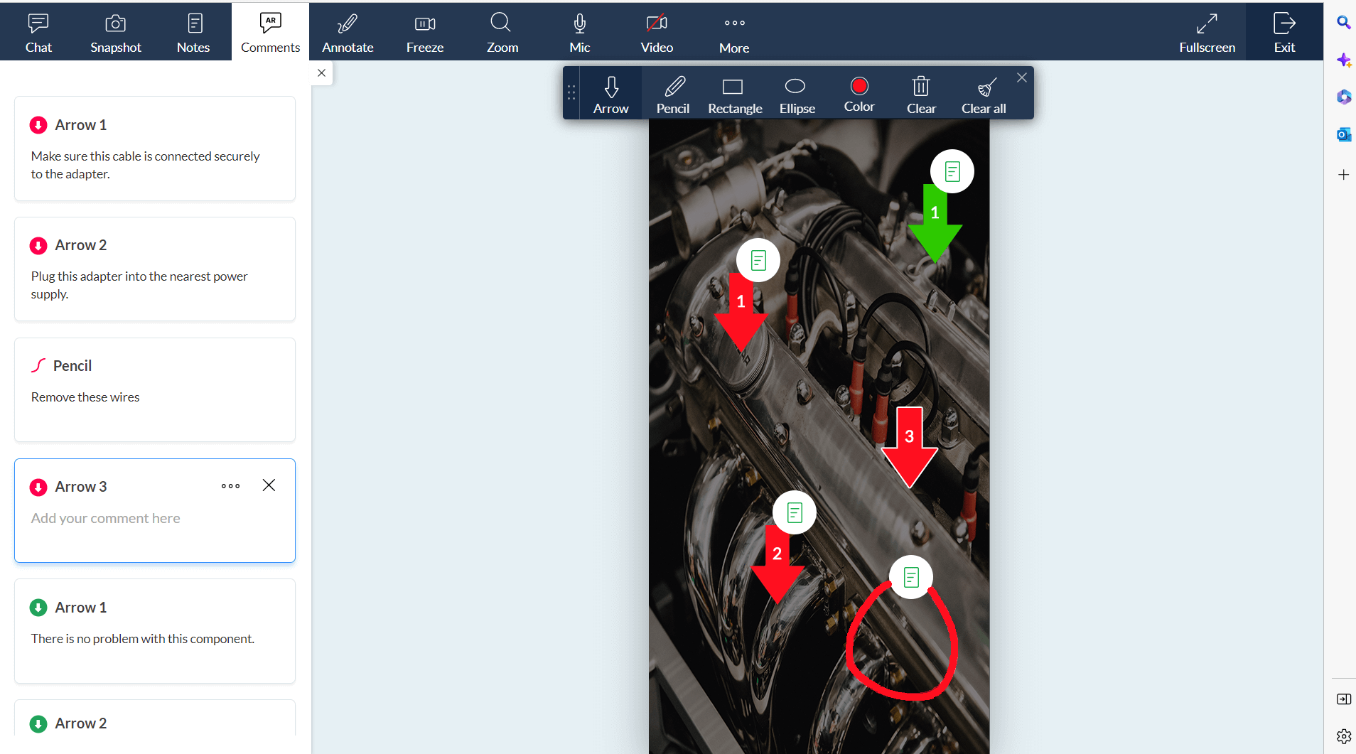 View of all comments in a session under AR Comments