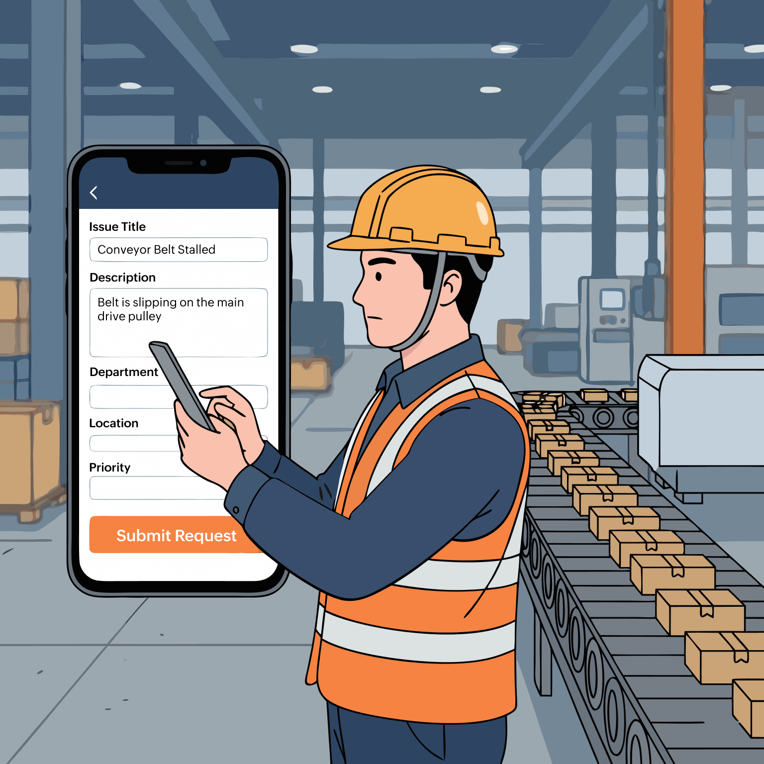 The engineer is filling up the request form