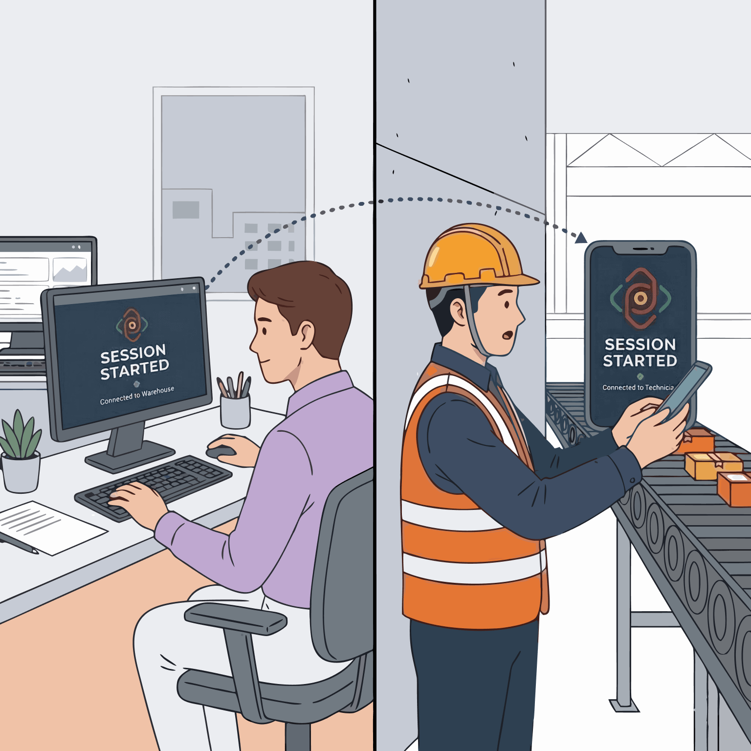 The specialist has accepted the request and they are connecting with the on-site engineer through an AR session