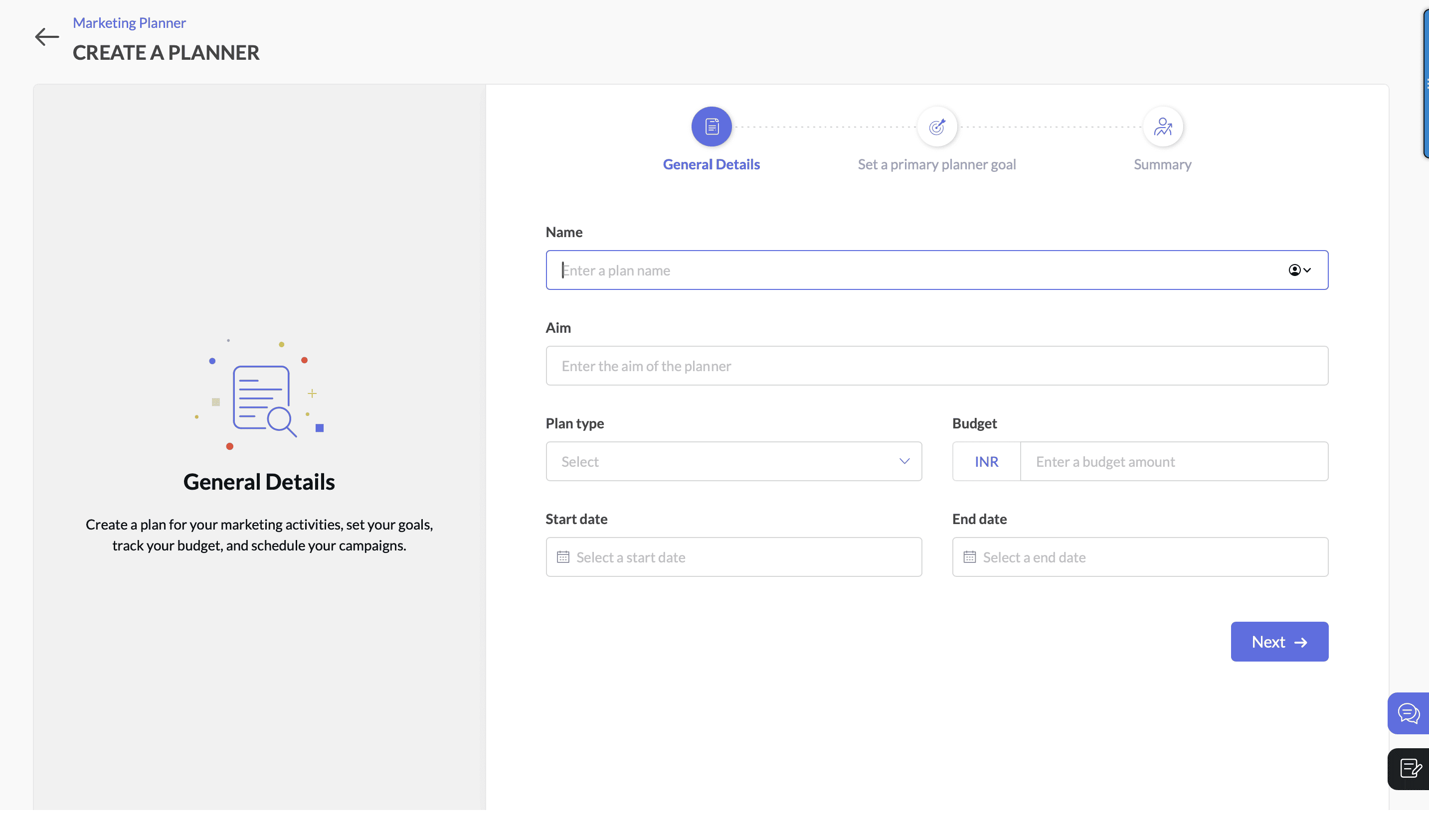 Zoho Marketing Automation's Marketing planner to plan your marketing goals for the year