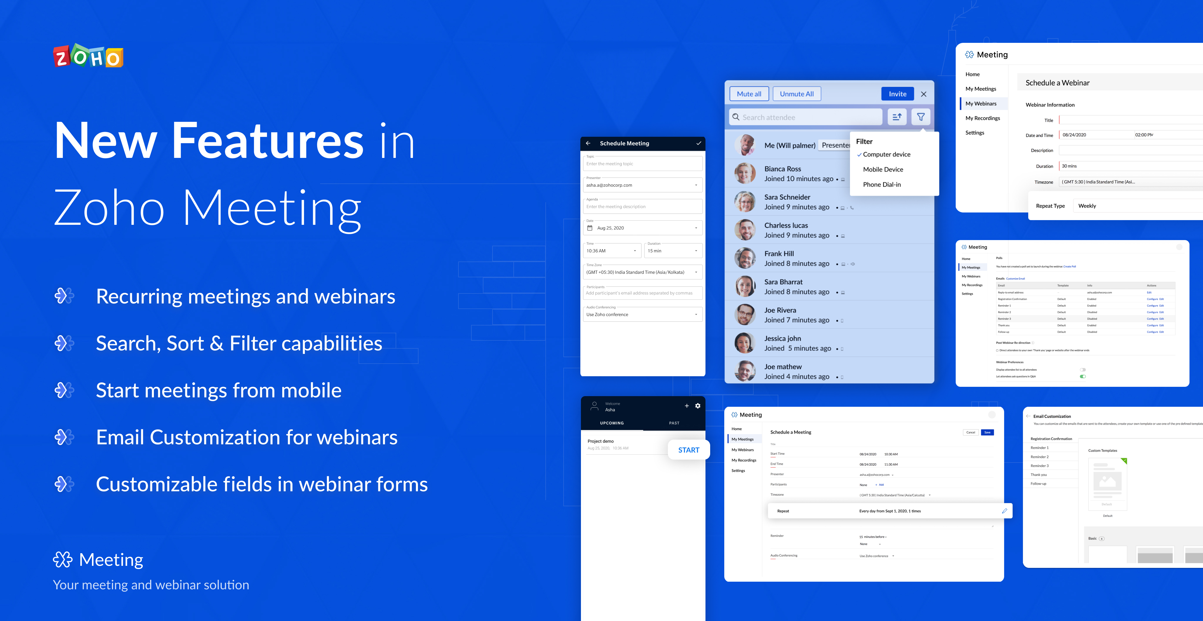 Zoho Meeting Becomes More Feature-rich: Recurring Meetings and Webinars, Better Support from Mobile, Email Customization and more