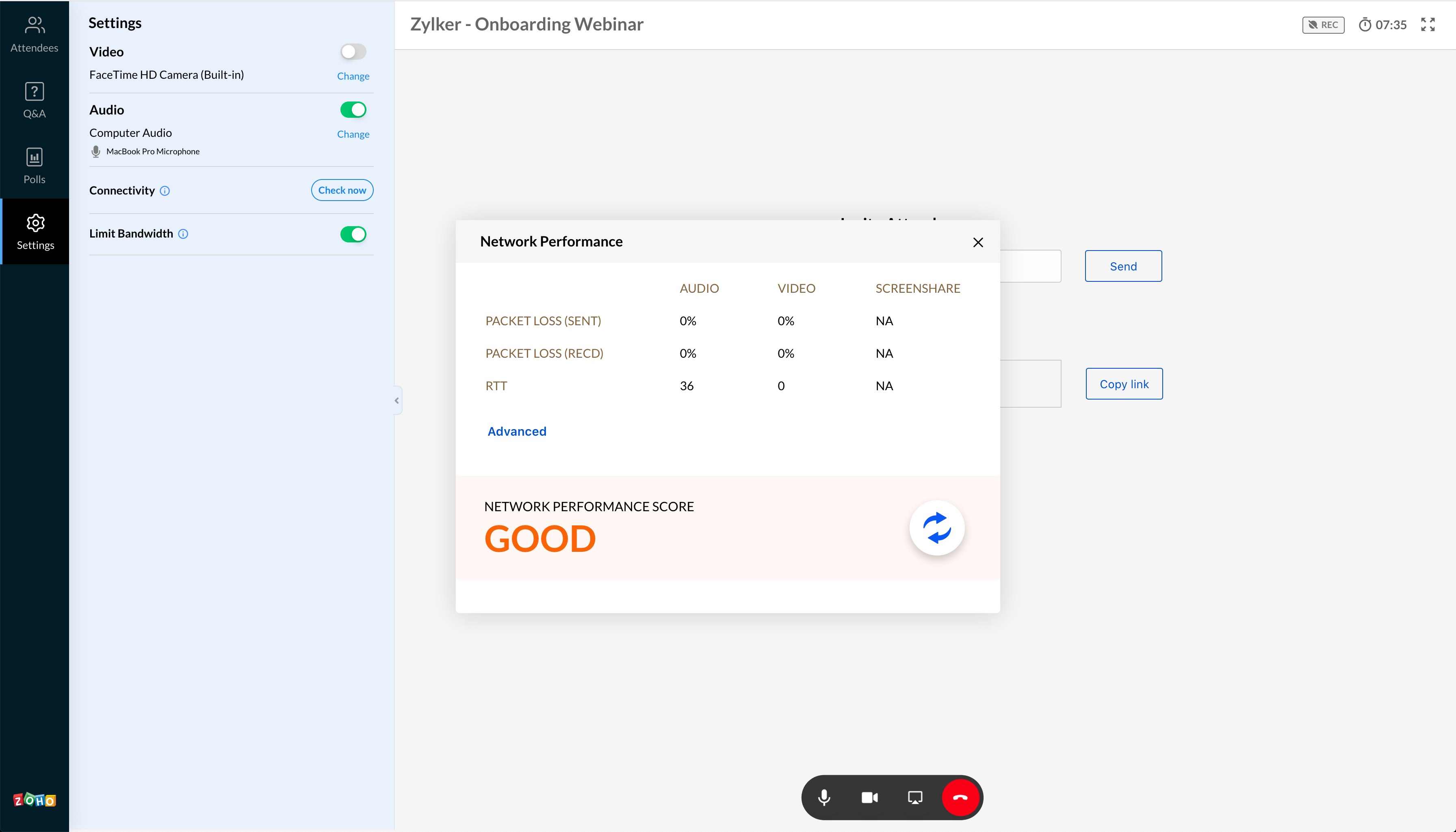 Network performance - Zoho Meeting